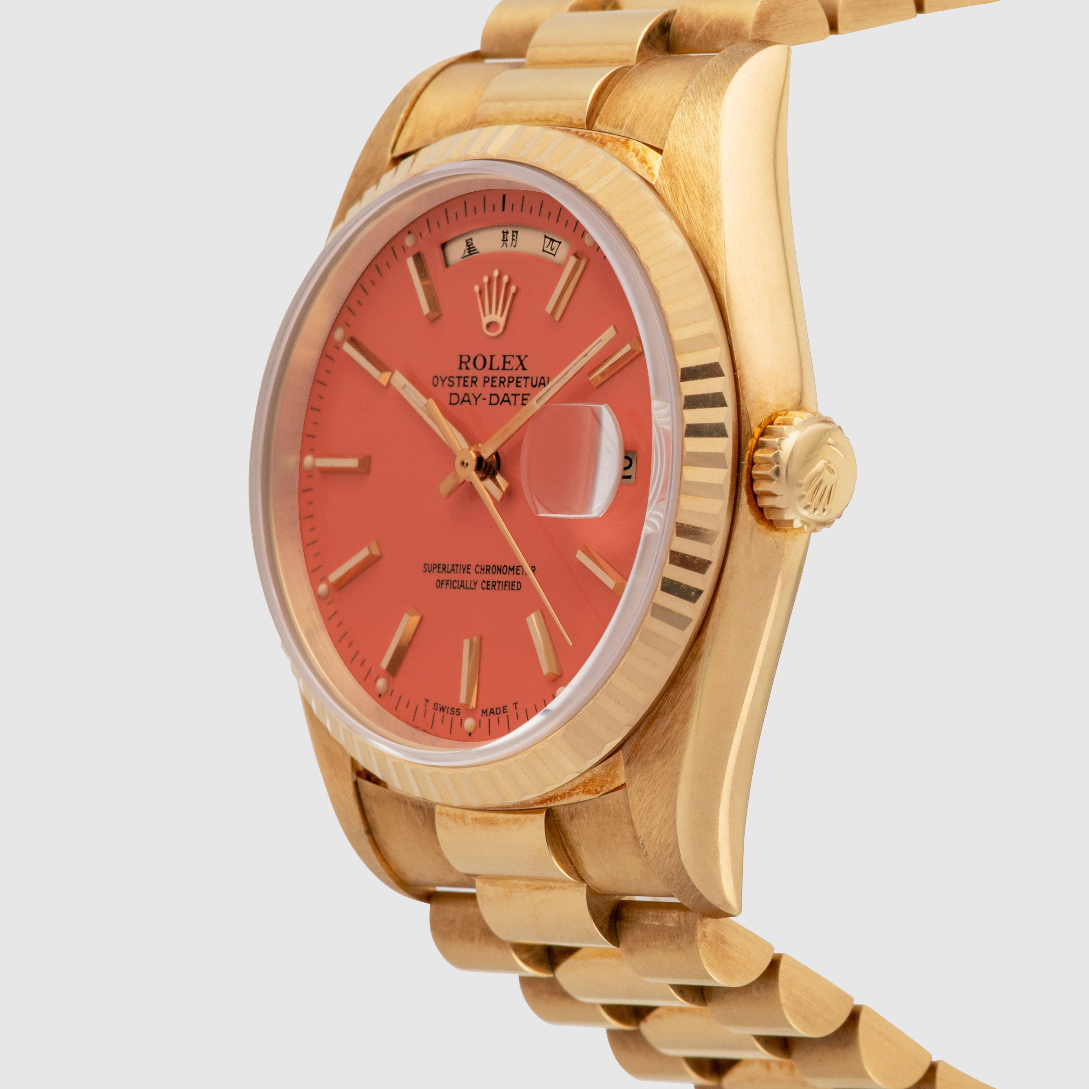 1991 Rolex Day Date Coral Stella Chinese Calendar 'Mint' Ref. 18238 (with Papers)
