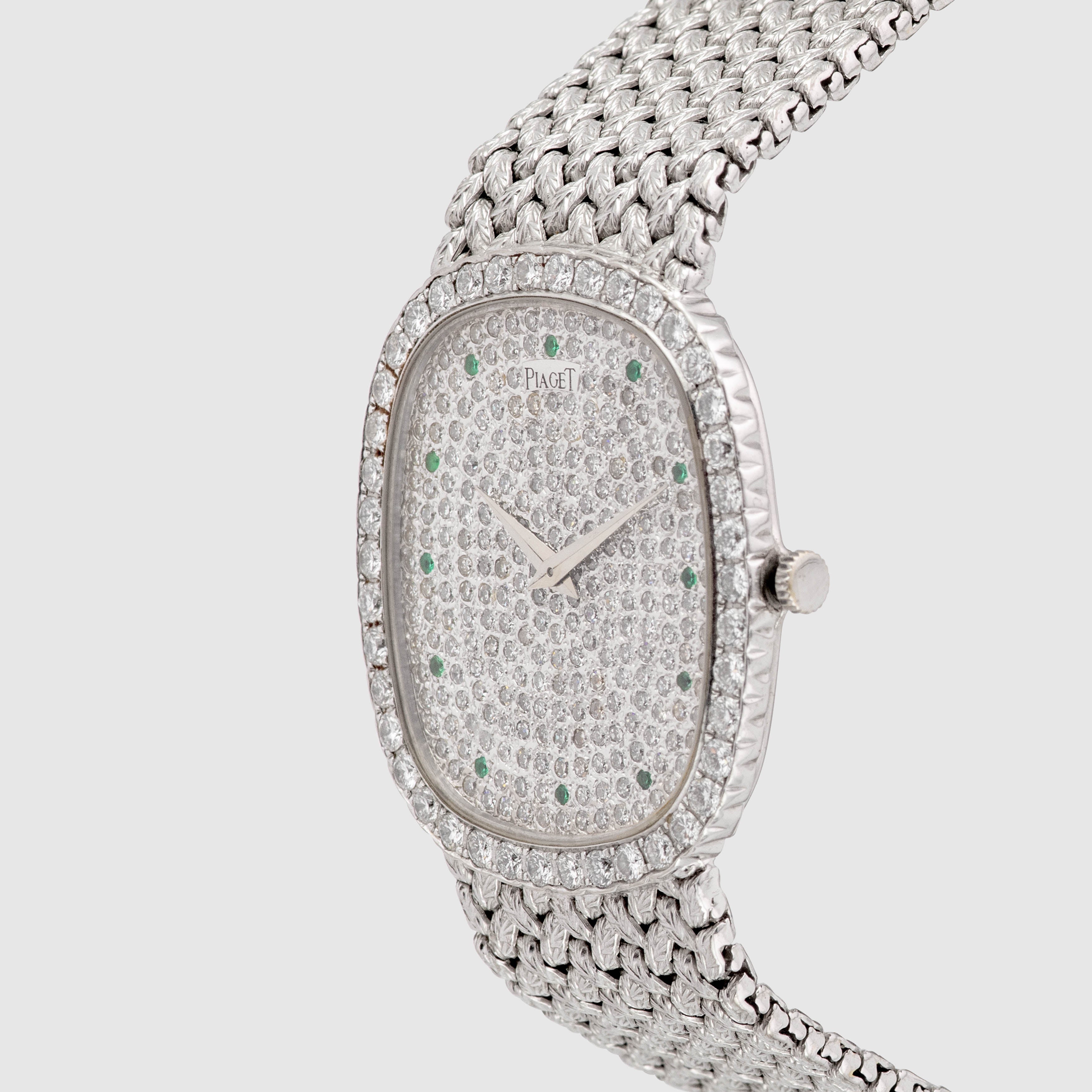 1991 Piaget Ellipse 18K White Gold Emeralds Pavee Dial Ref. 94431 D2