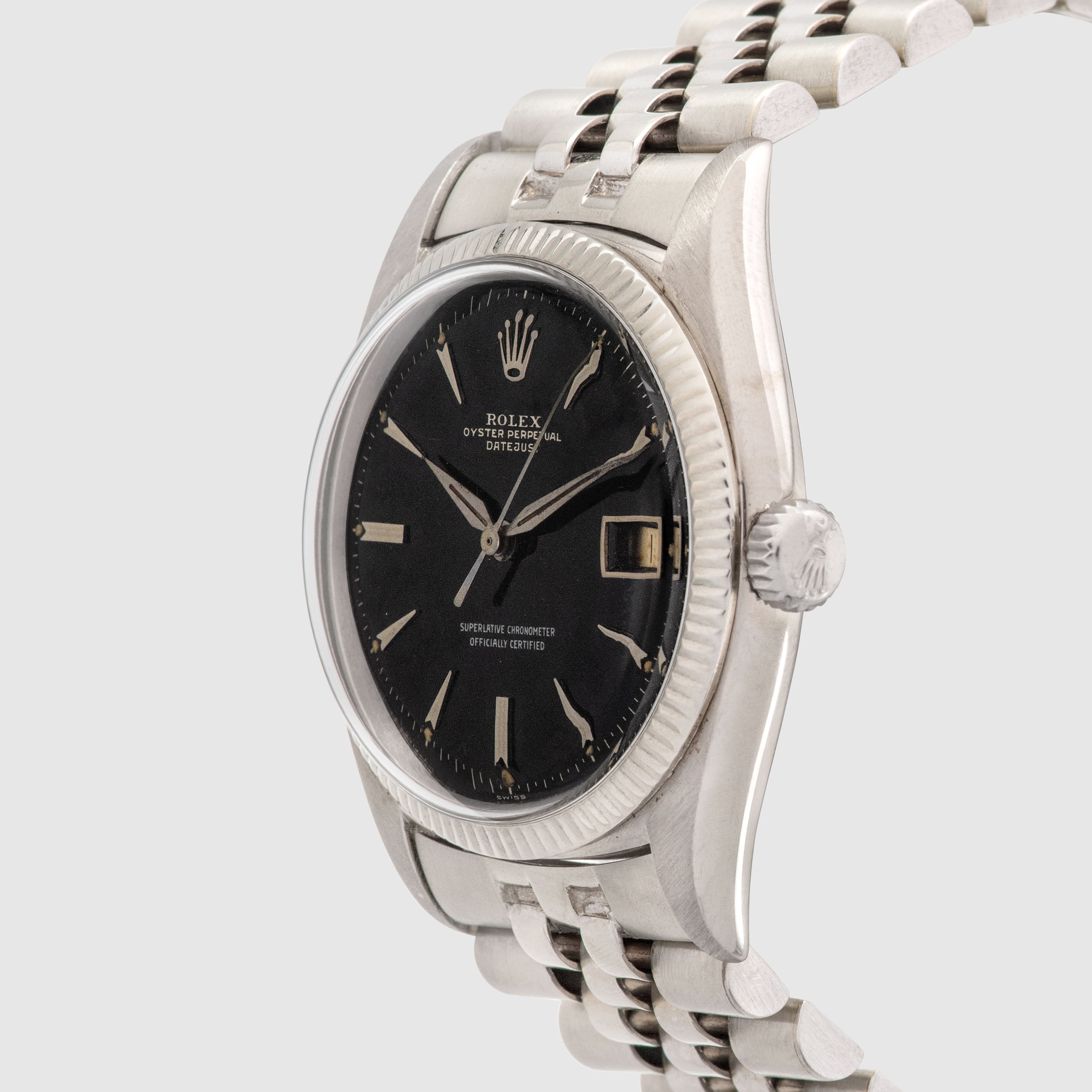 1957 Rolex Datejust White Gold Gilt Dial Rare Big Logo Jubilee Bracelet Ref. 6605