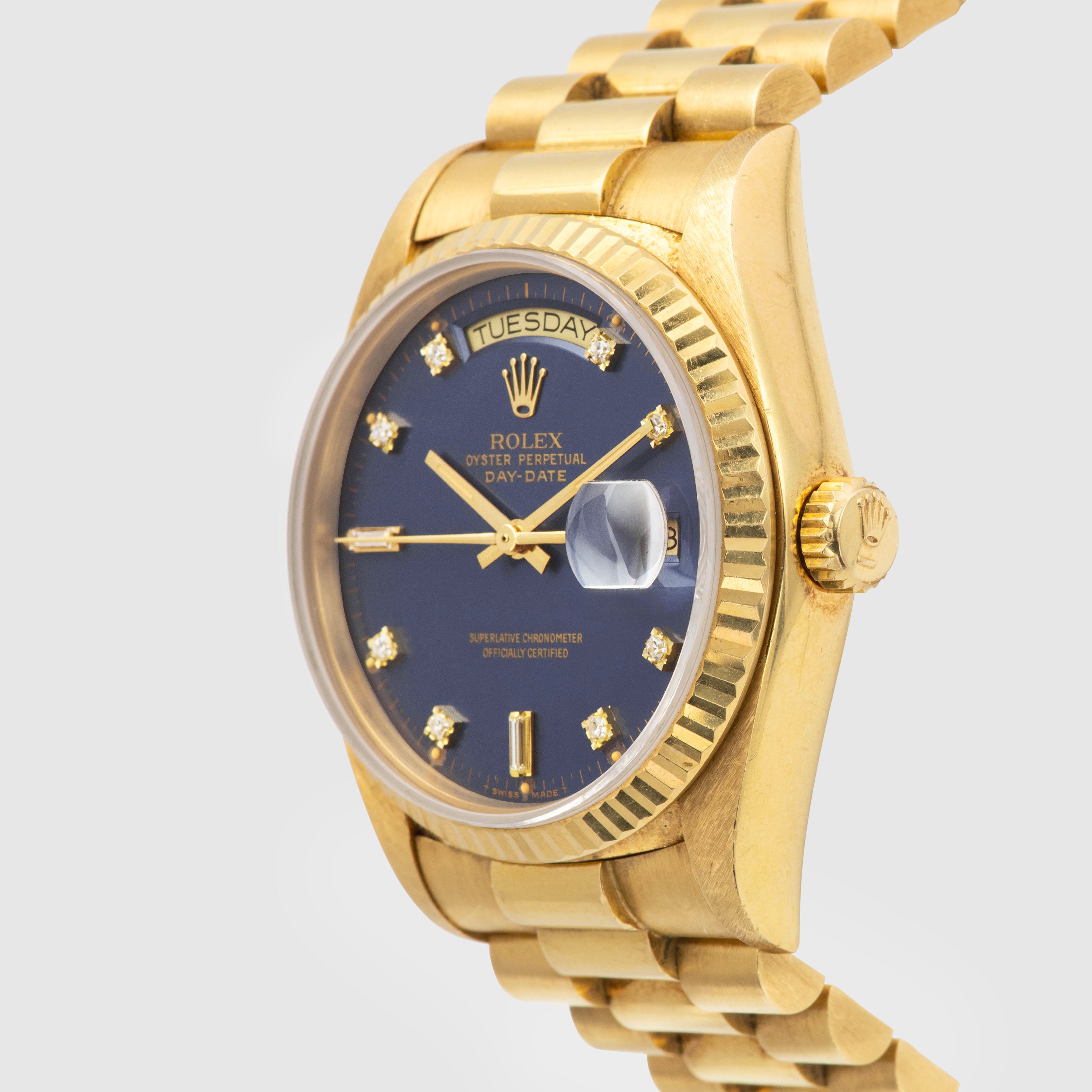 1987 Rolex Day Date Matte Blue Diamond Dial Unpolished Ref. 18038