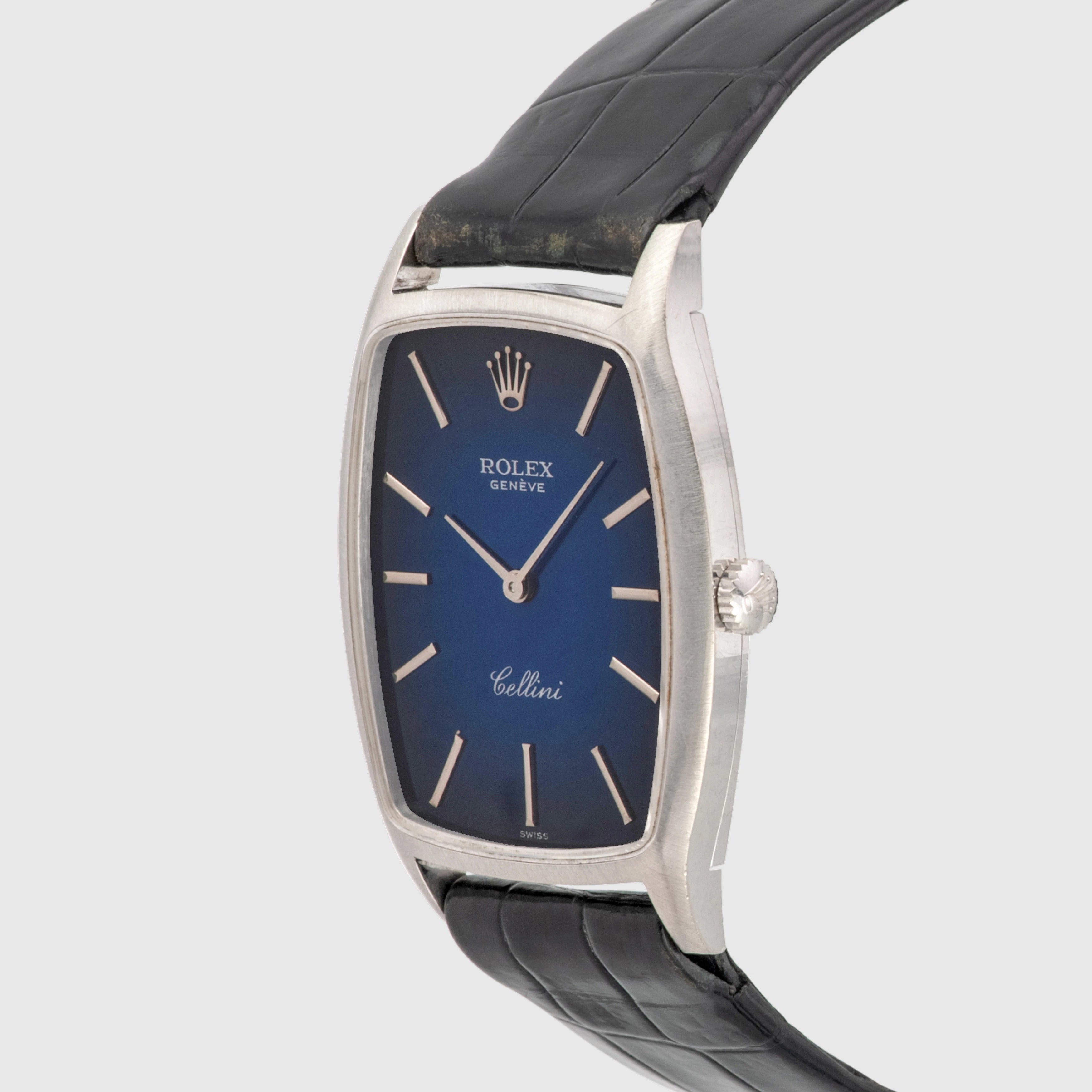 1974 Rolex Cellini Blue Vignette Dial White Gold Ref. 3807 (with Papers)