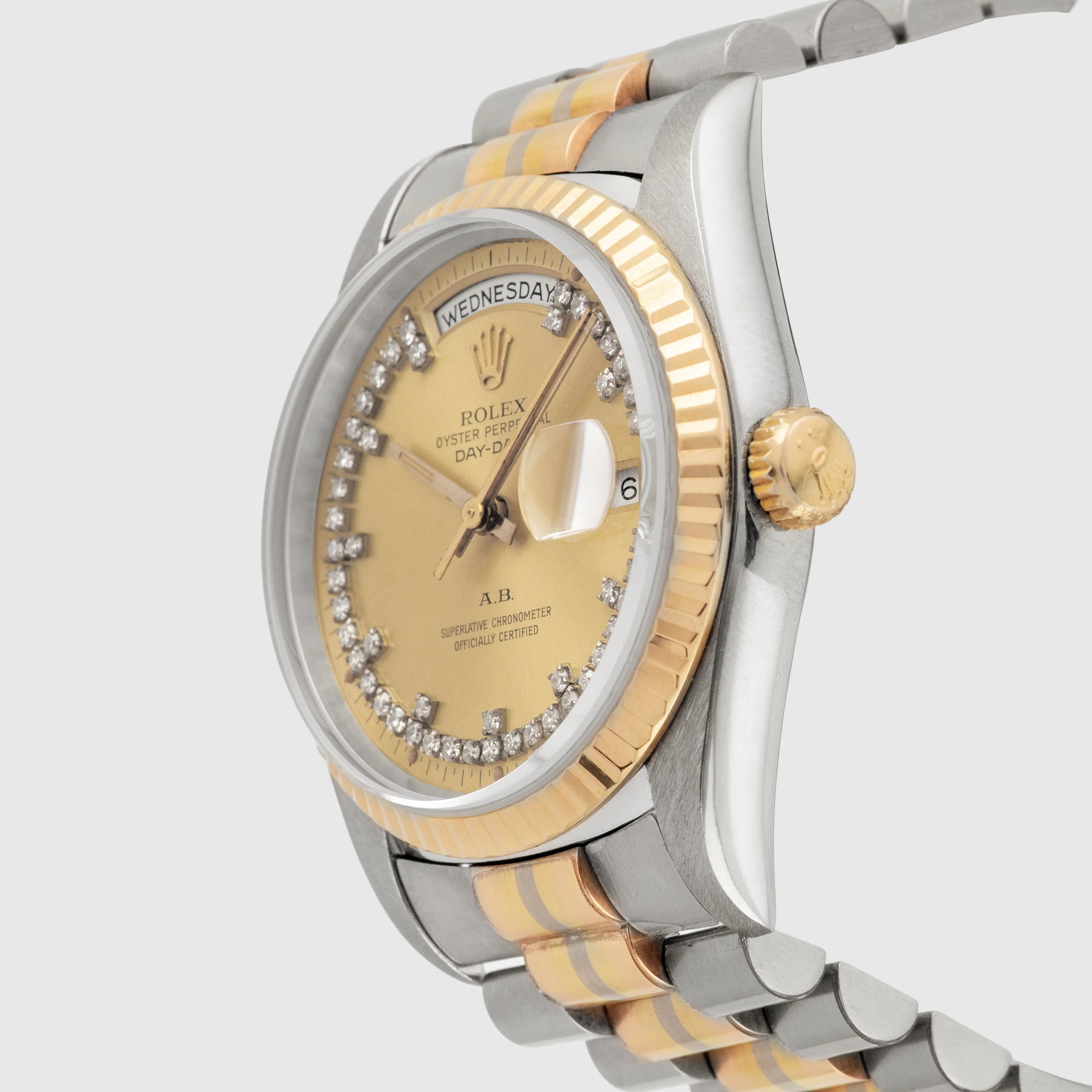 1990 Rolex Day Date Tridor Diamond String Dial 'AB' Ref. 18239B (with Warranty Certificate)