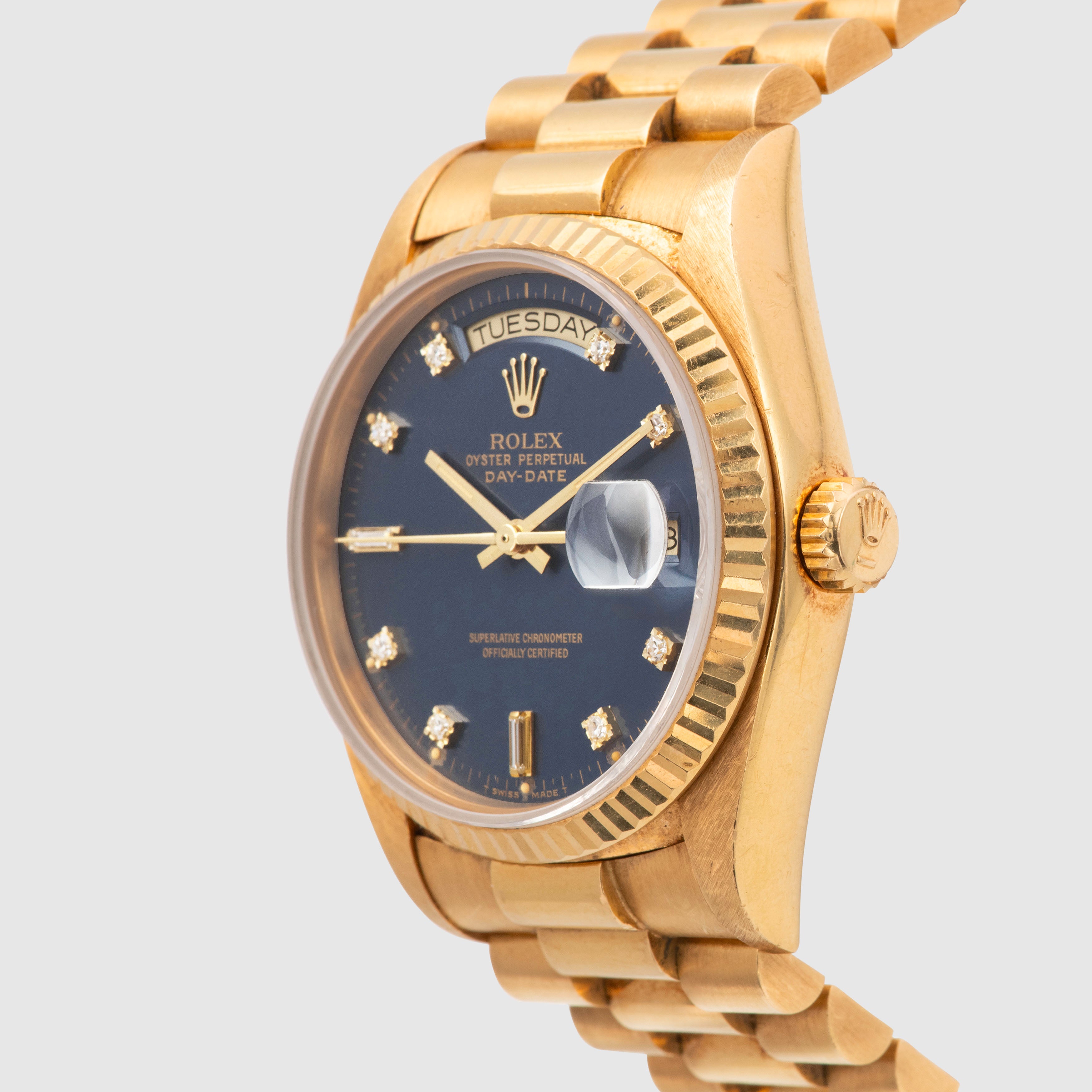 1987 Rolex Day Date Matte Blue Diamond Dial Unpolished Ref. 18038