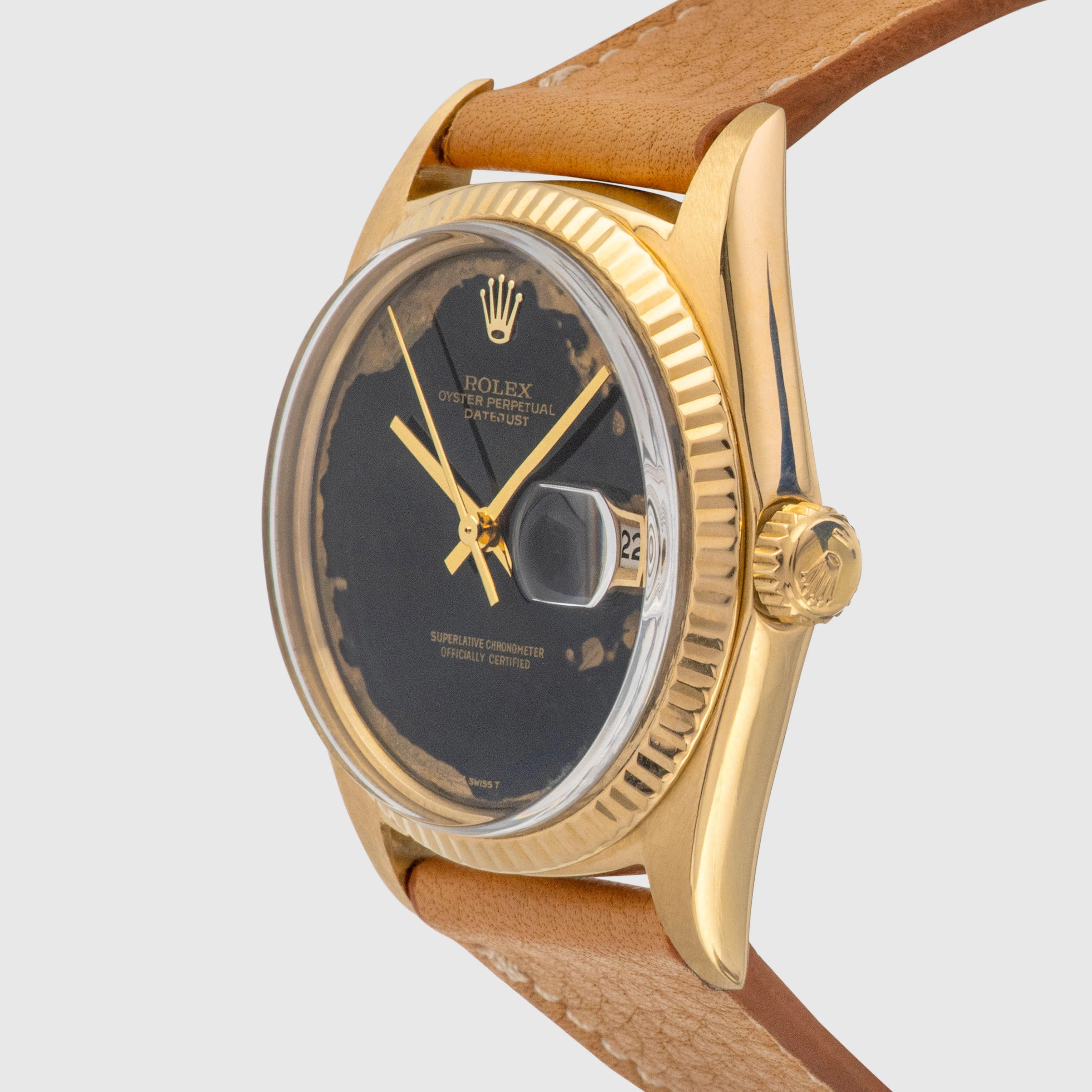 1972 Rolex Datejust 18K Yellow Gold Rare Obsidian Dial Ref. 1601