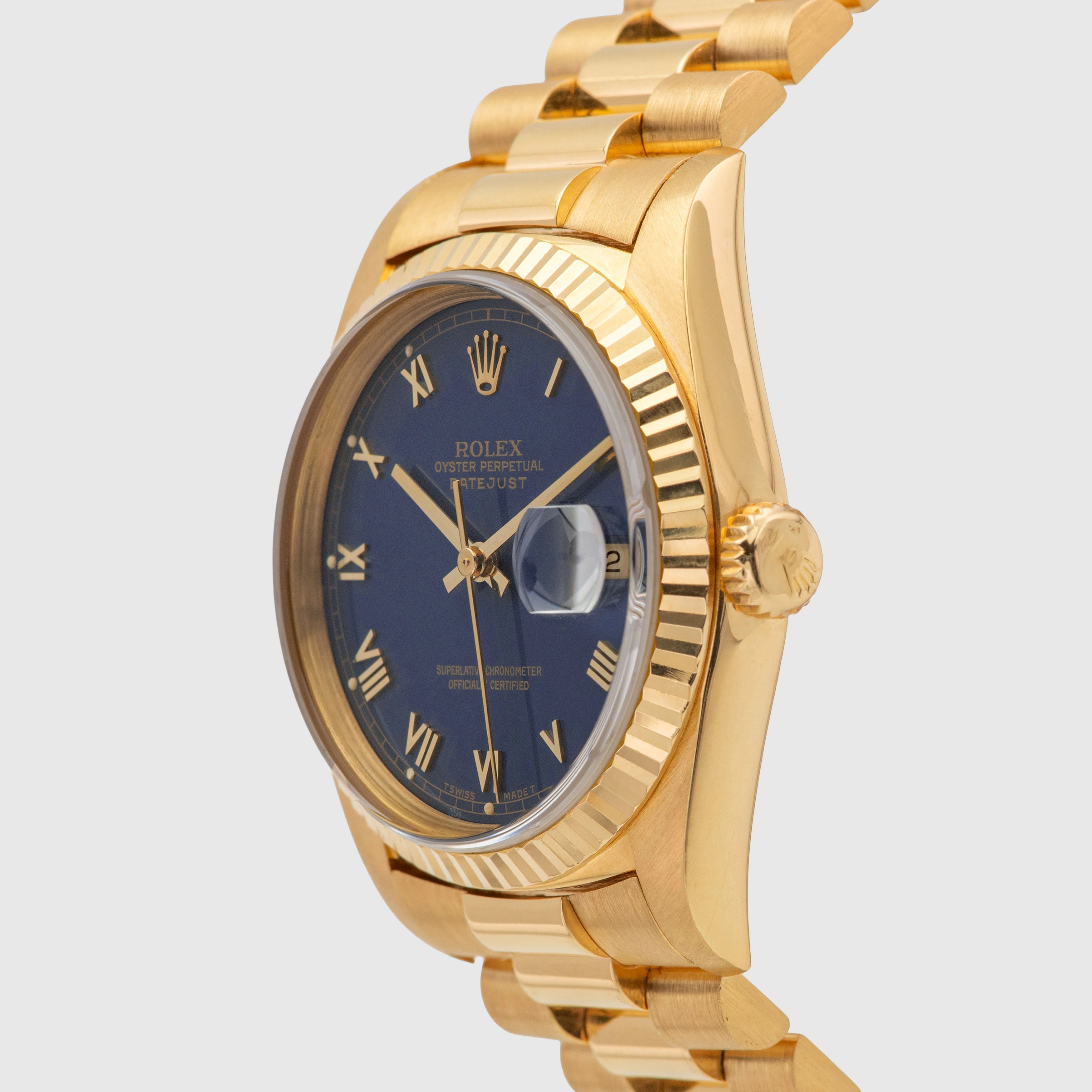 1988 Rolex Datejust 18K YG Matte Blue Roman Dial Ref. 16238