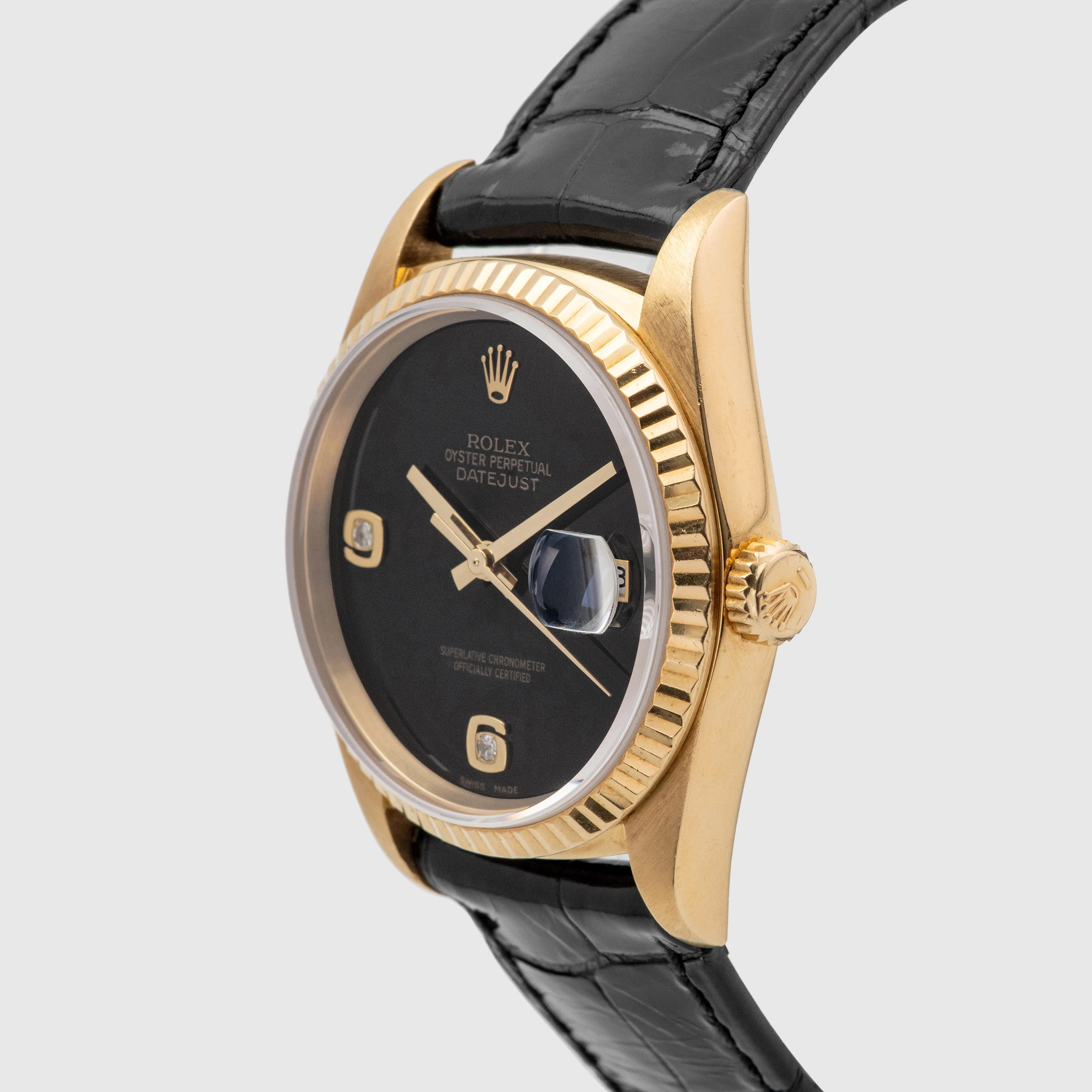 1990 Rolex Datejust 18k Yellow Gold Onyx with Diamonds Dial Ref. 16238