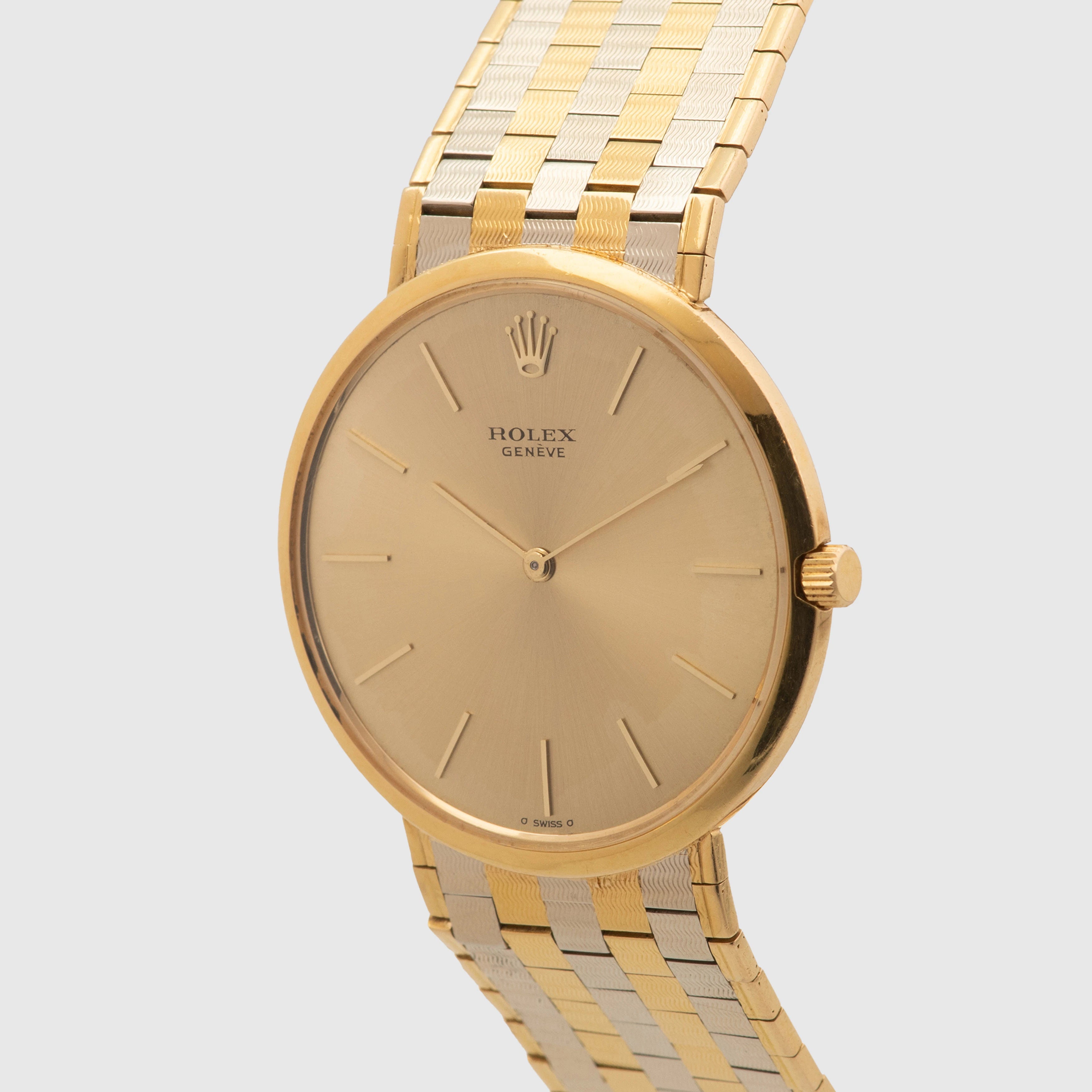 1963 Rolex Dress Watch 18K with Rare White & Yellow Gold Tile Bracelet Ref. 9944