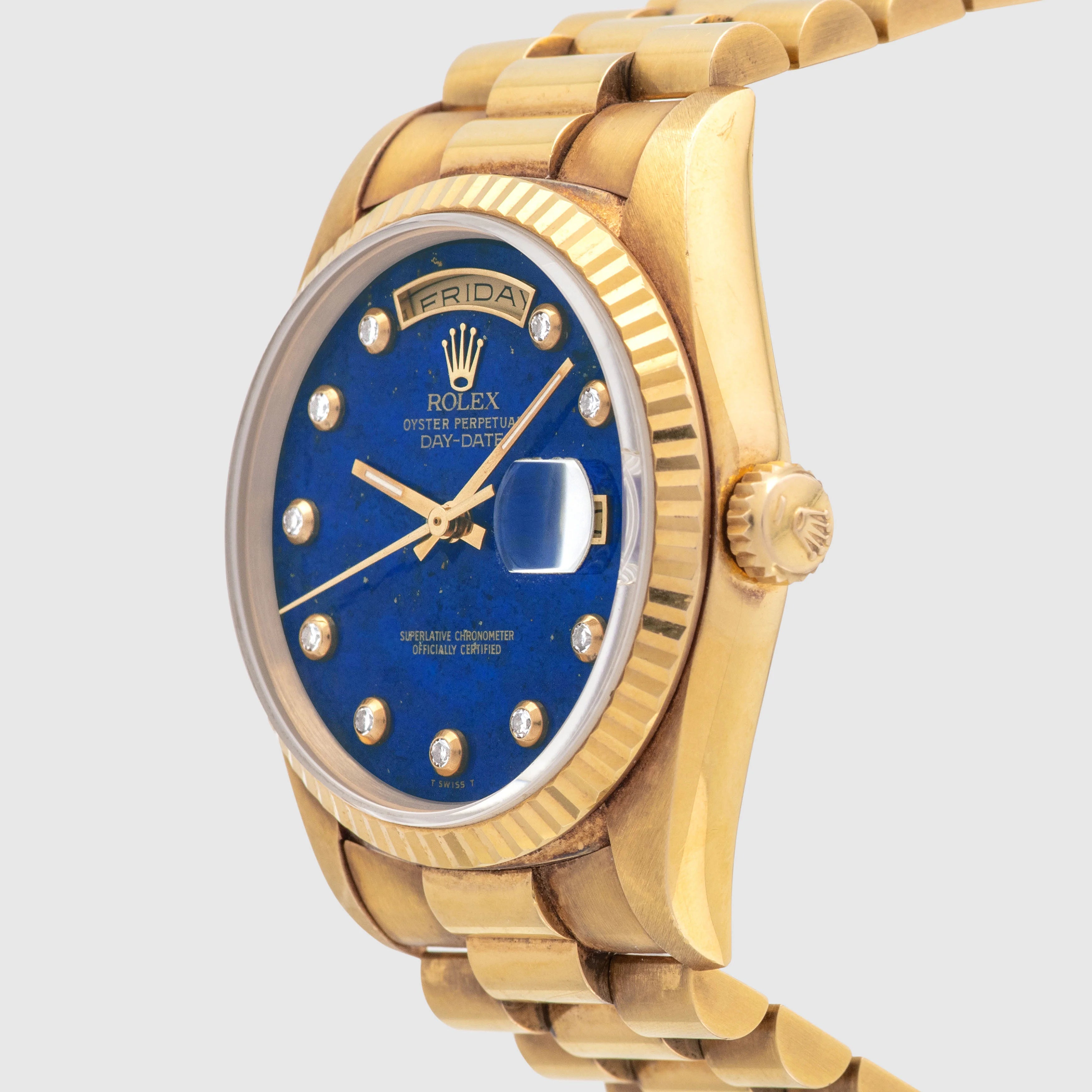 1989 Rolex Day Date Pyramid Lapis with Pinball Diamond Dial Ref. 18238 (with Papers & Hang Tag)