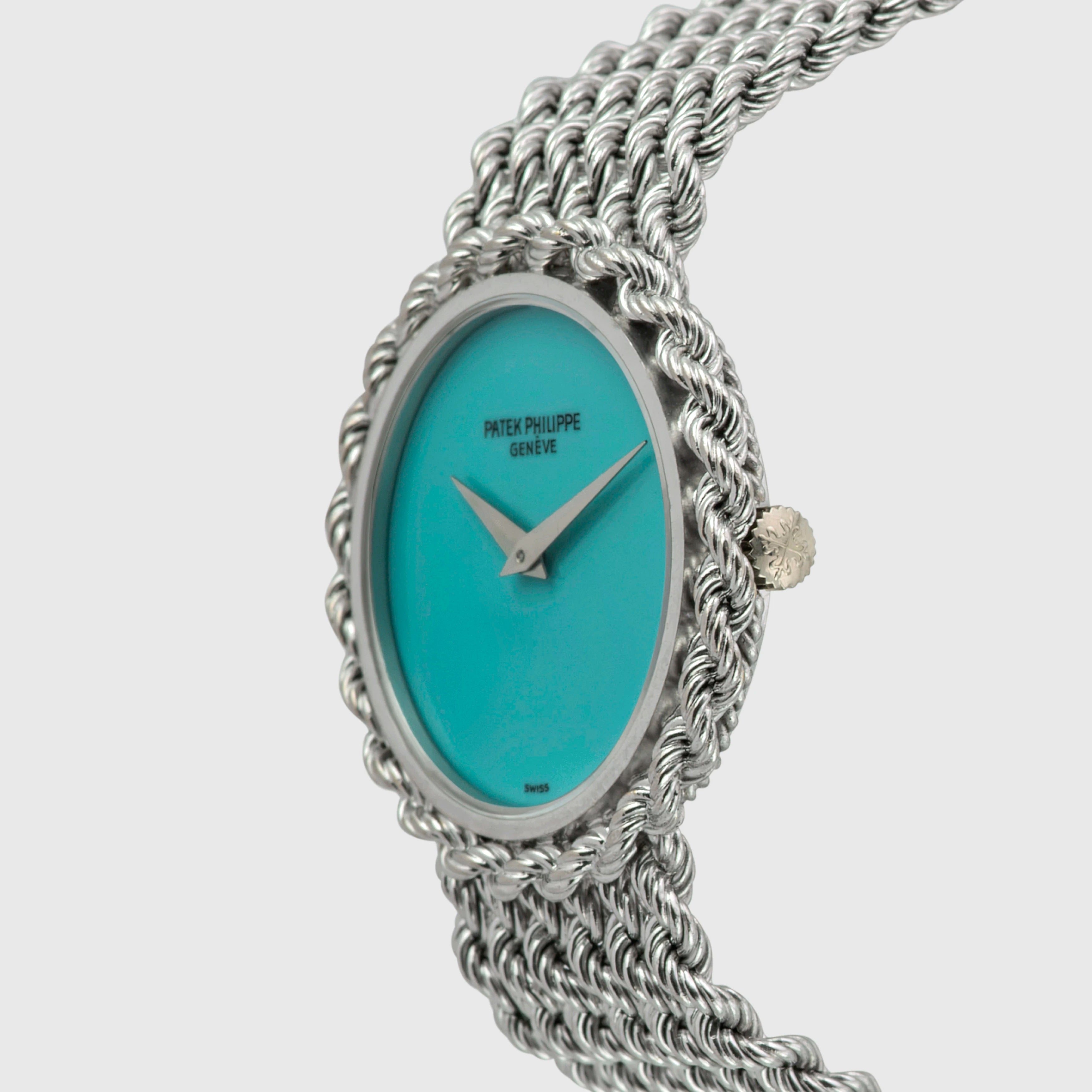 1977 Patek Philippe Lady Dress Watch White Gold Turquoise Stone Dial Ref. 4282