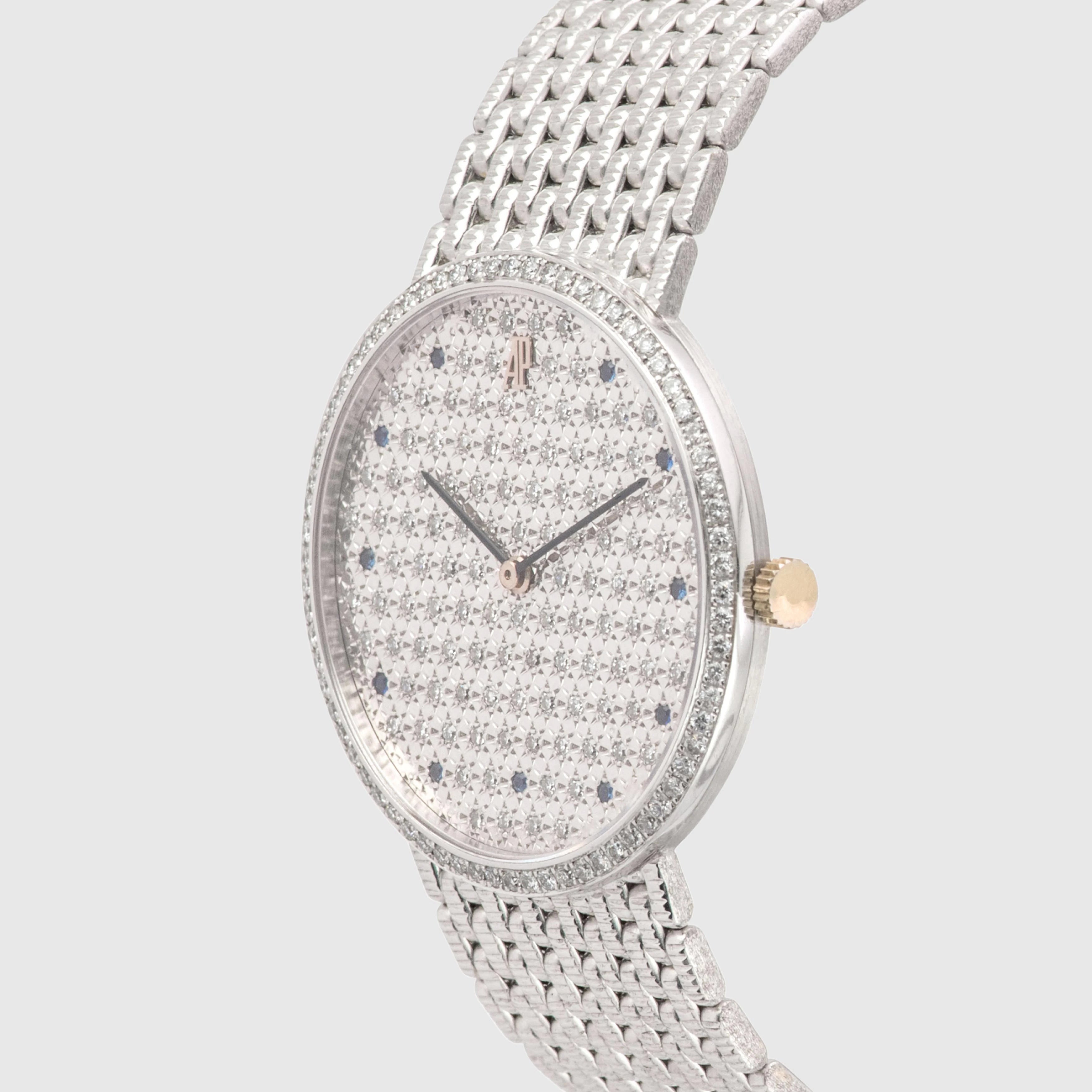 1970's Audemars Piguet Classic White Gold Factory Pavee & Sapphire Ref. 14549BC