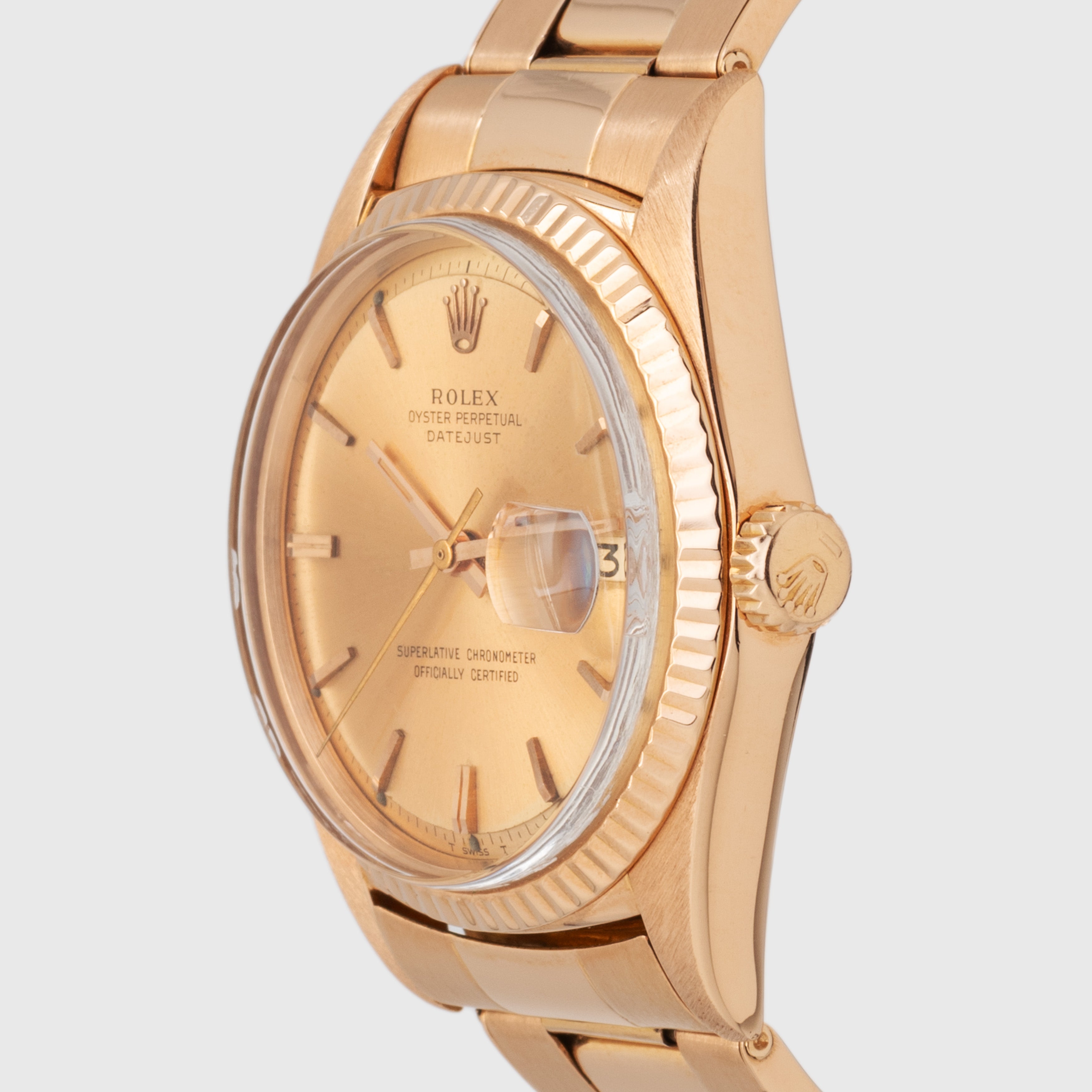 1972 Rolex Datejust Pink Gold on Pink with Rivited Oyster Bracelet Ref. 1601