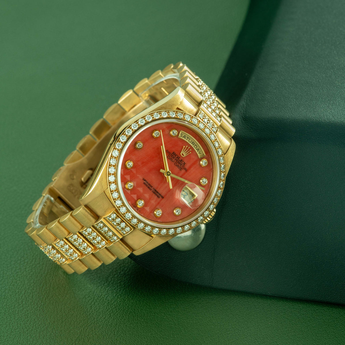 1993 Rolex Day Date Crown Collection Pyramid Coral Dial Ref. 18348 (with papers)
