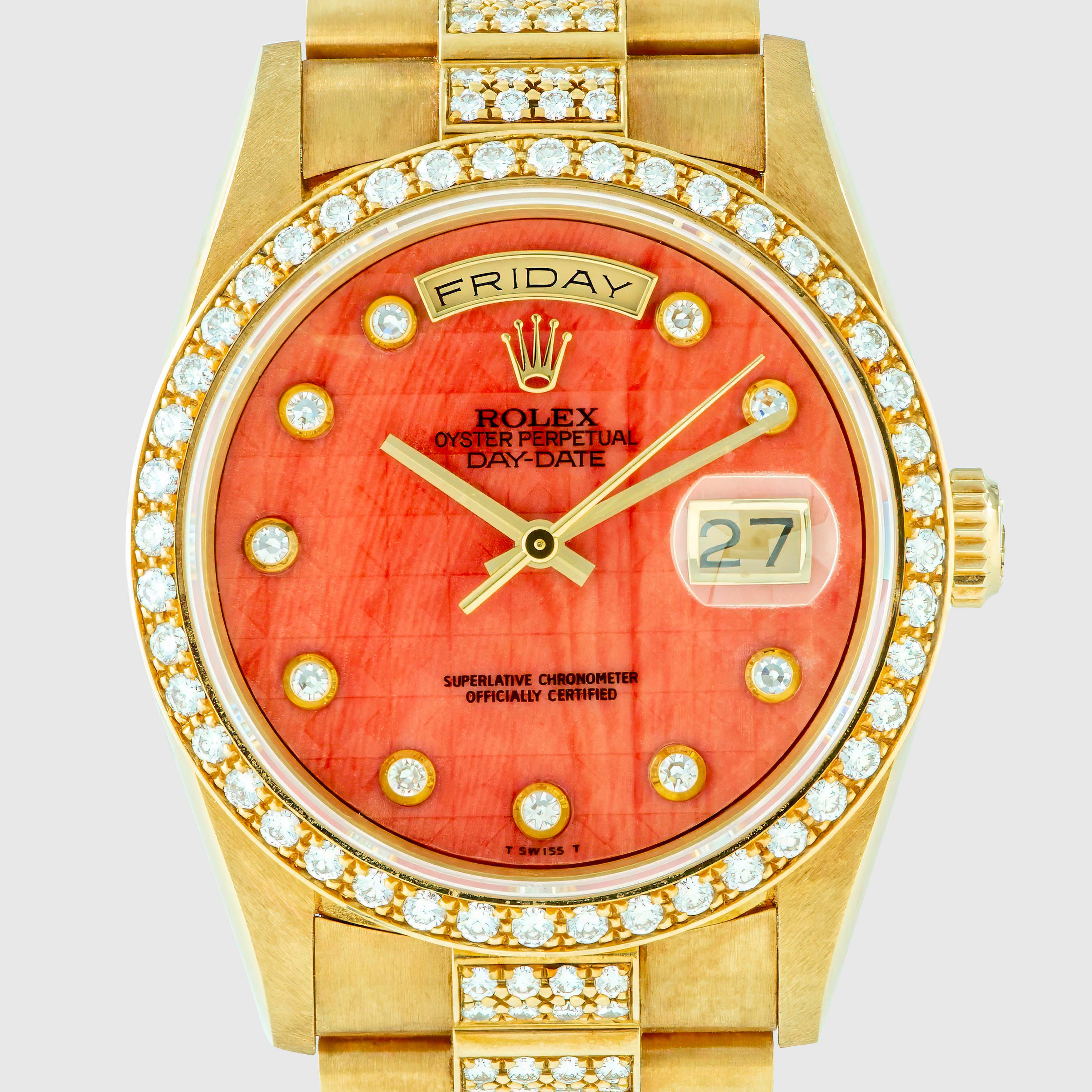 1993 Rolex Day Date Crown Collection Pyramid Coral Dial Ref. 18348 (with papers)