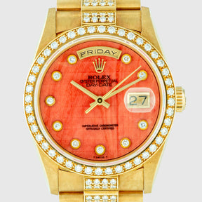 1993 Rolex Day Date Crown Collection Pyramid Coral Dial Ref. 18348 (with papers)