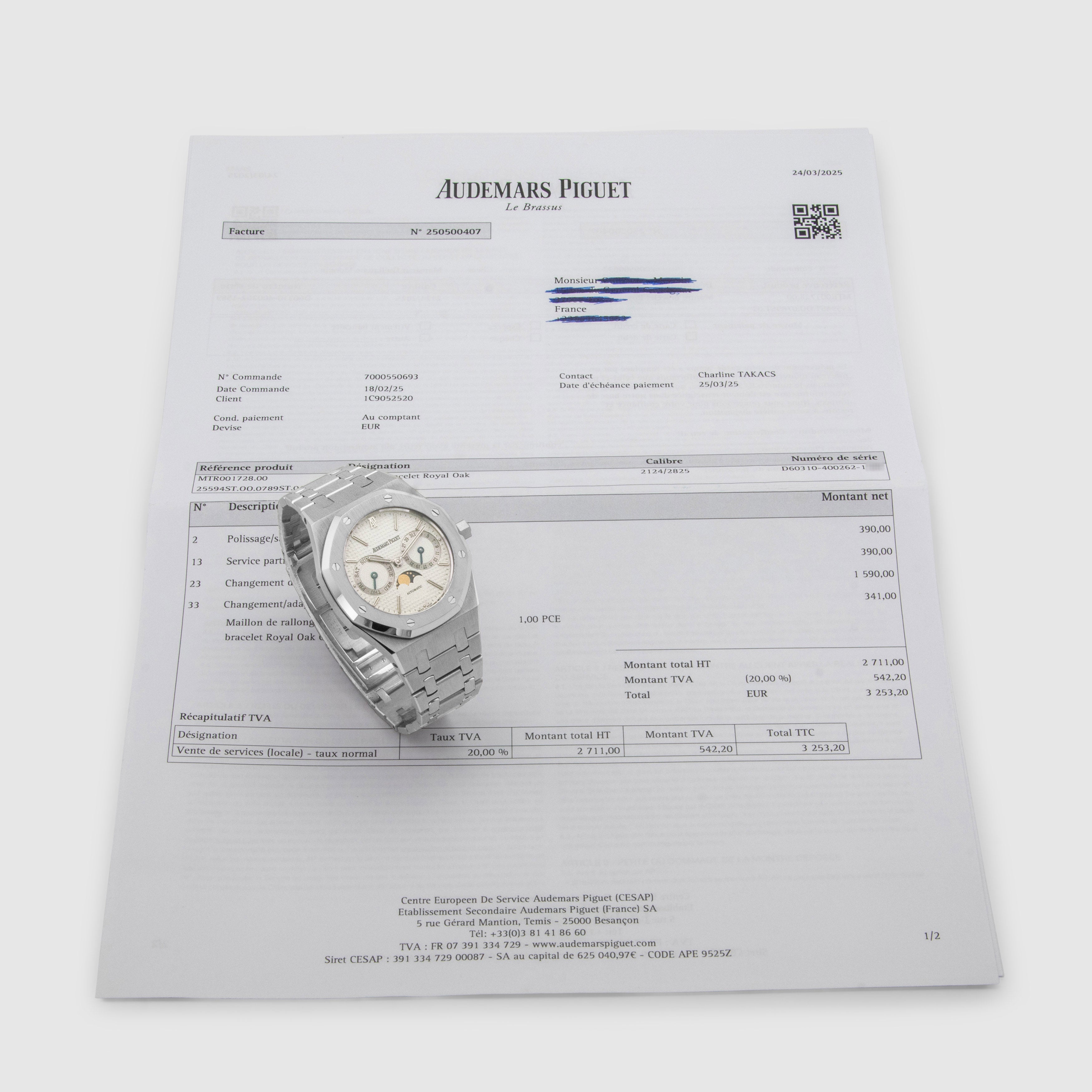 1990's Audemars Piguet Royal Oak White Dial Ref. 25594ST (with Service invoice)