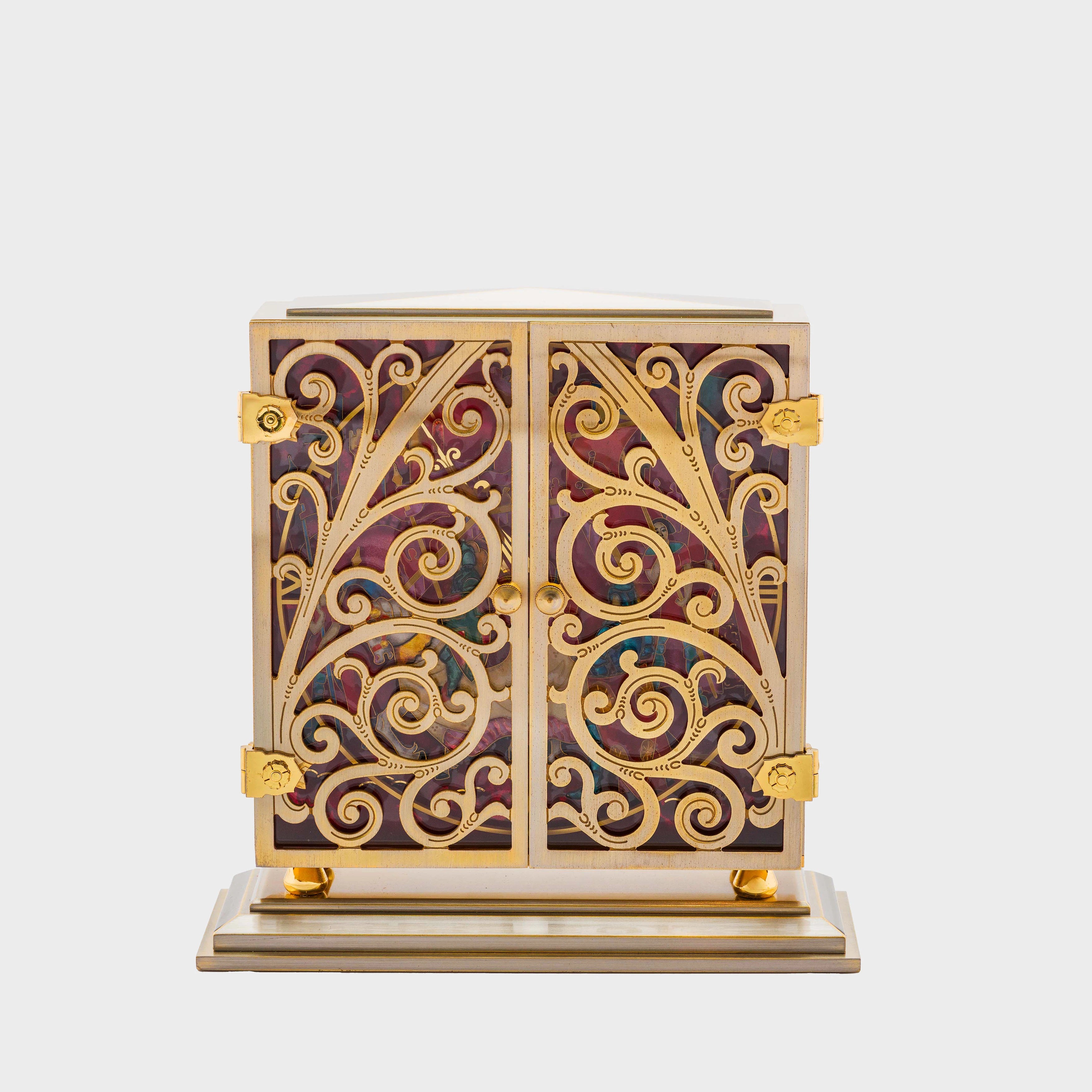 1960's Imhof Gilt Brass & Enamel Table Clock with Knight Motif