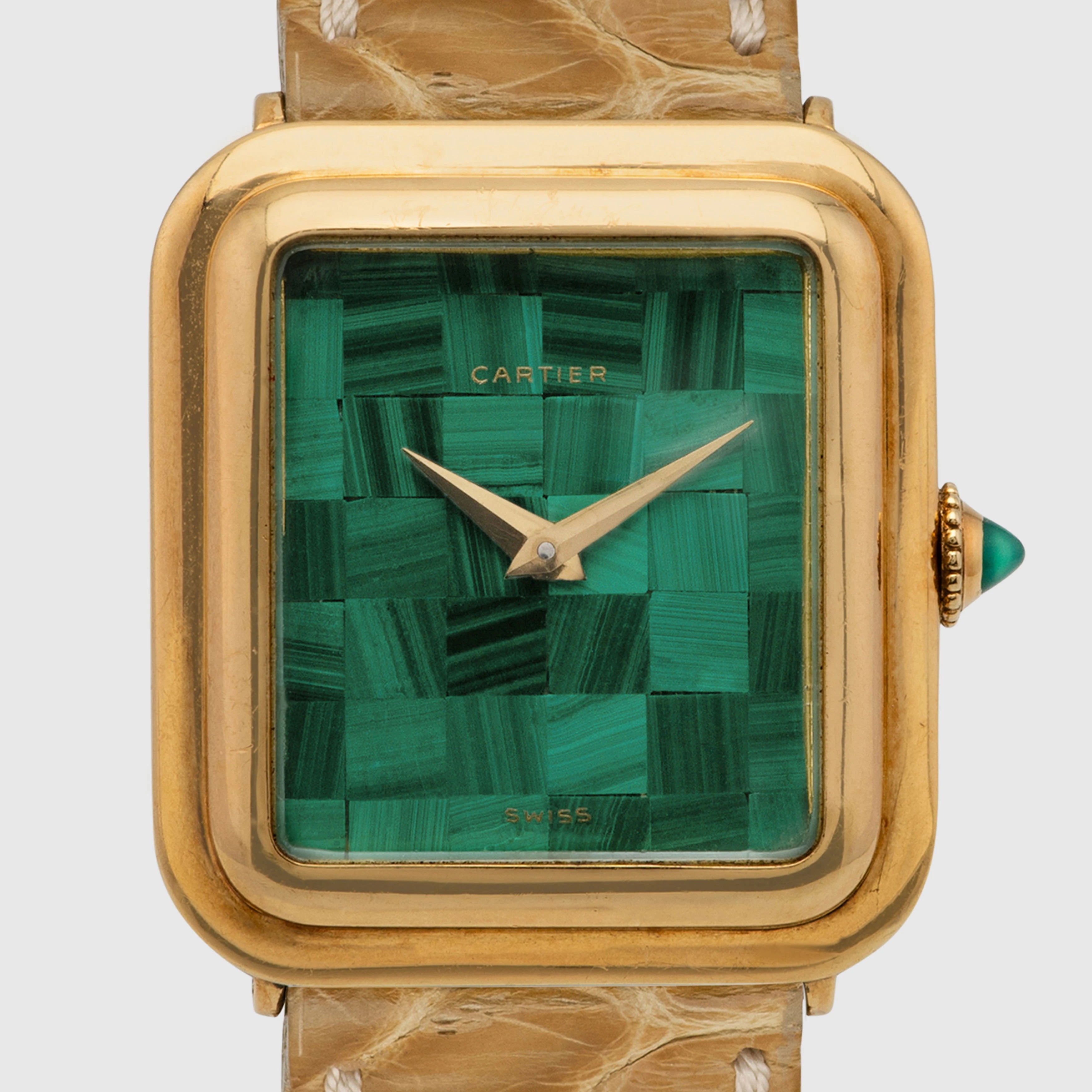 1960's Cartier Tank 18k Square Mosaic Malachite Dial Ref. 1634