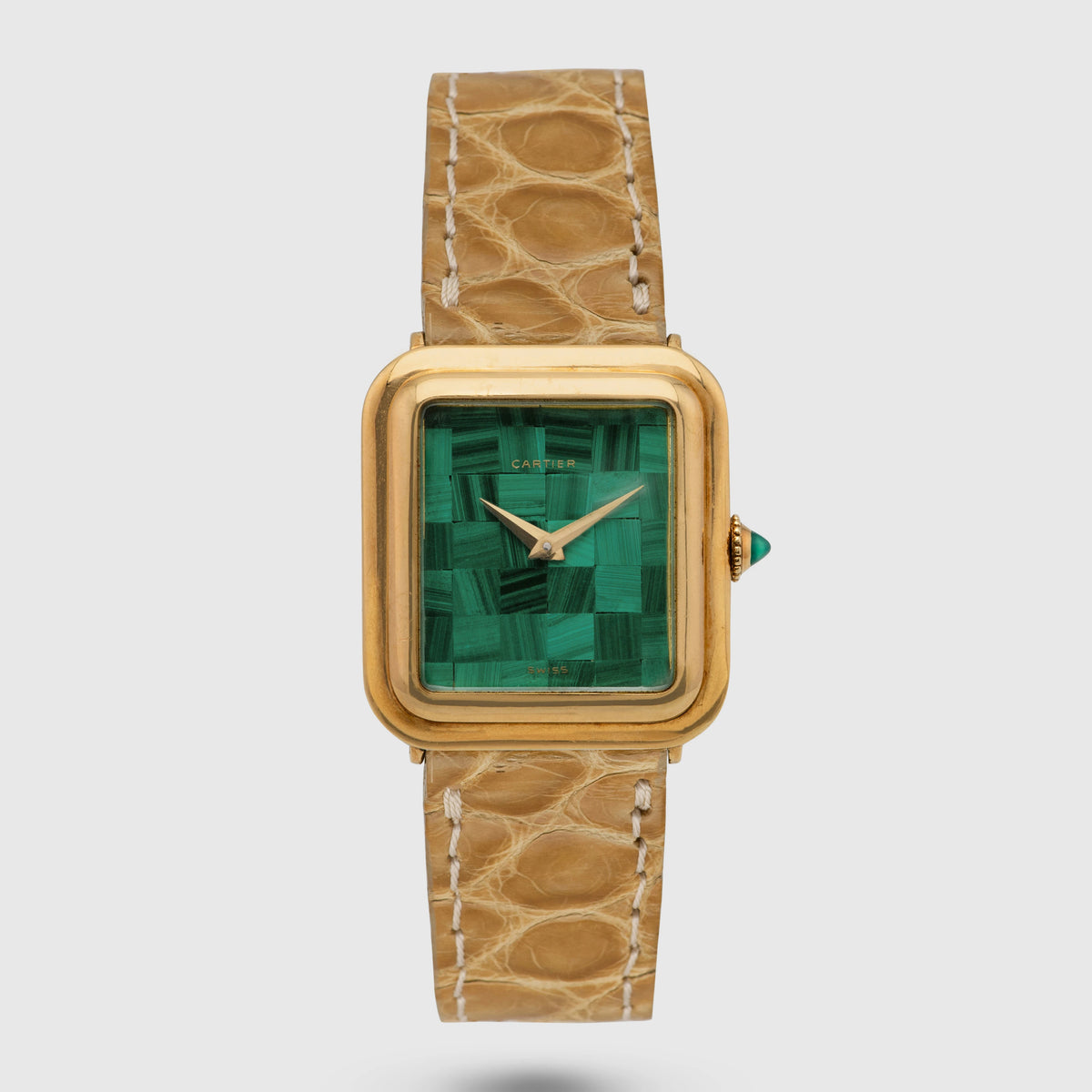 1960's Cartier Tank 18k Square Mosaic Malachite Dial Ref. 1634