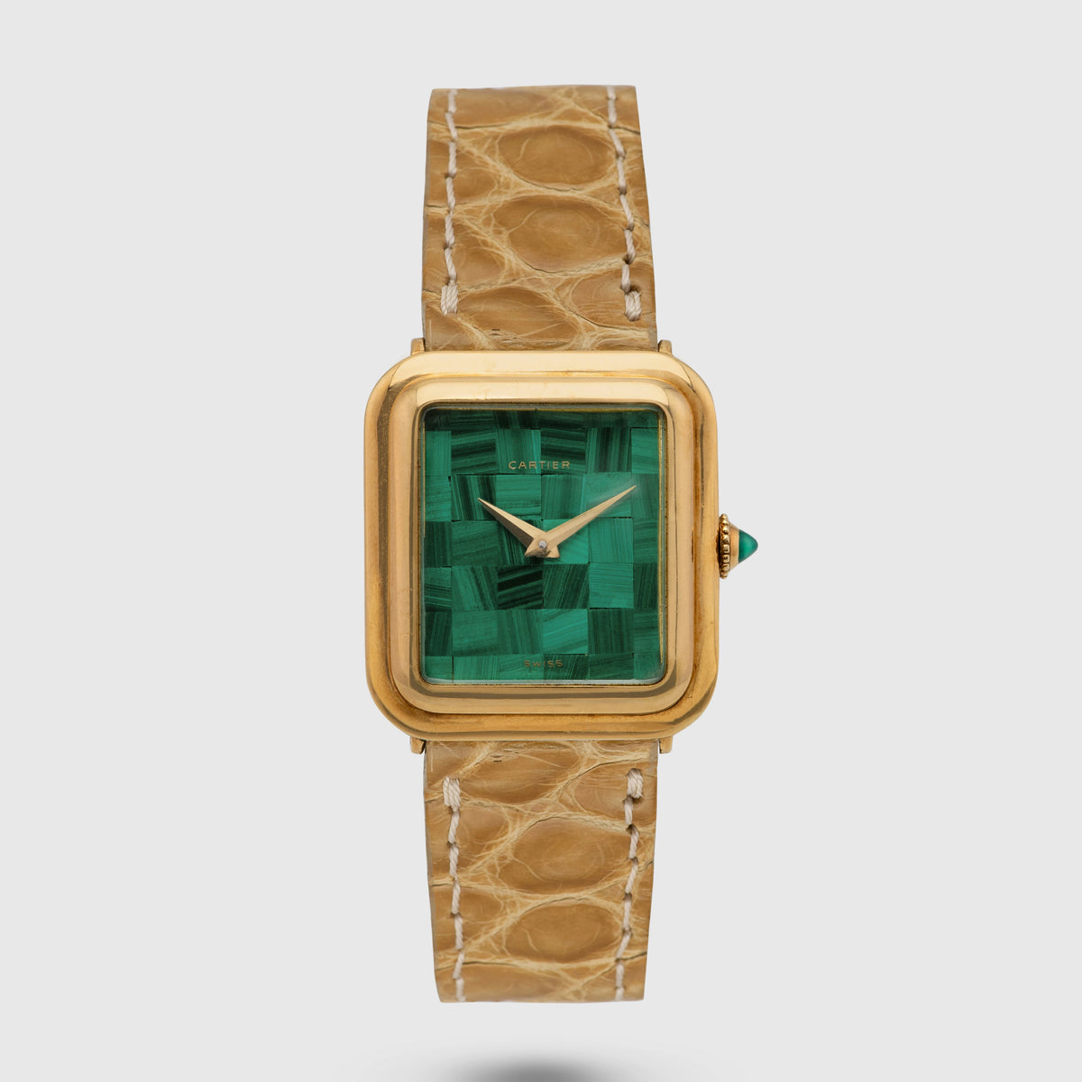 1960's Cartier Tank 18k Square Mosaic Malachite Dial Ref. 1634