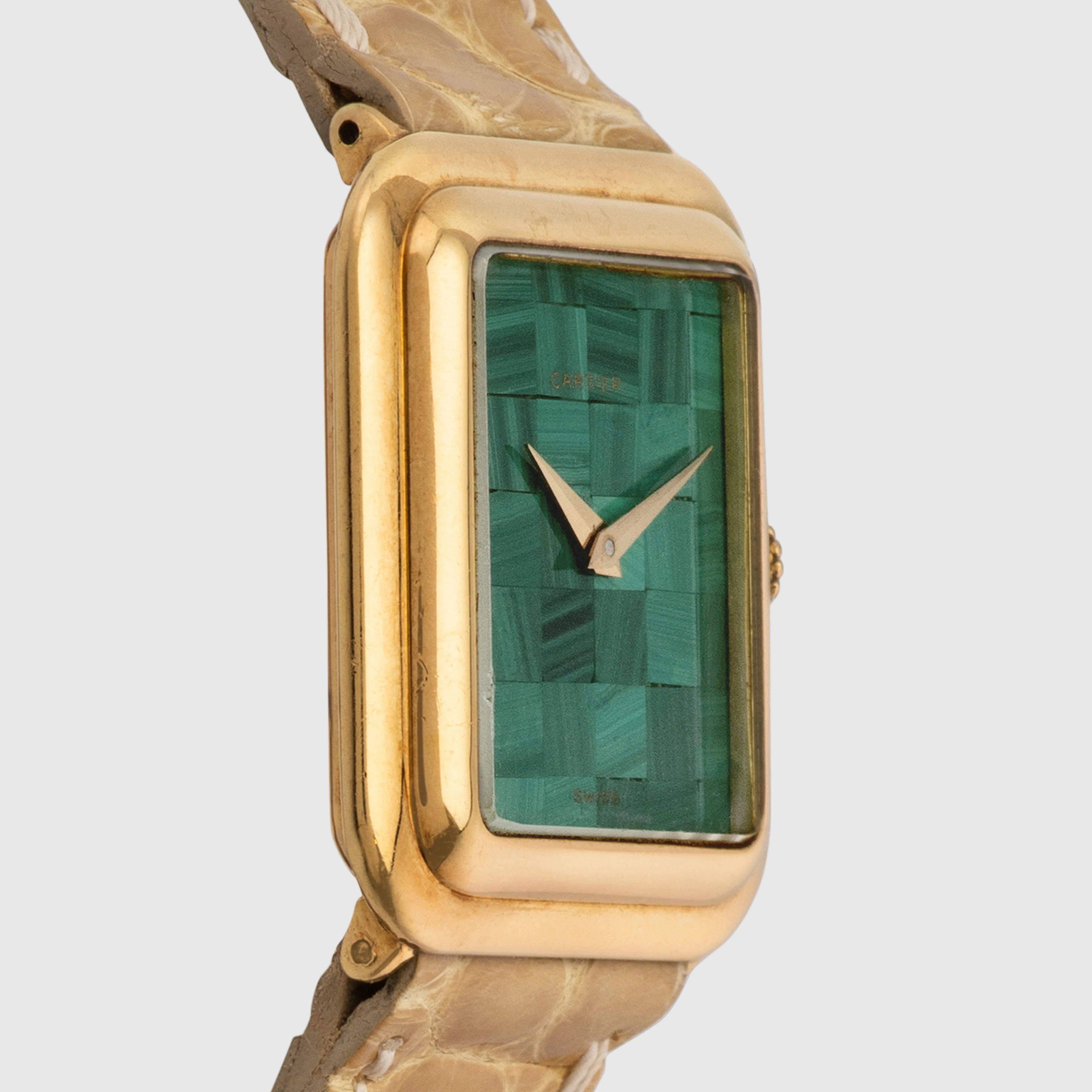 1960's Cartier Tank 18k Square Mosaic Malachite Dial Ref. 1634