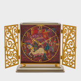 1960's Imhof Gilt Brass & Enamel Table Clock with Knight Motif