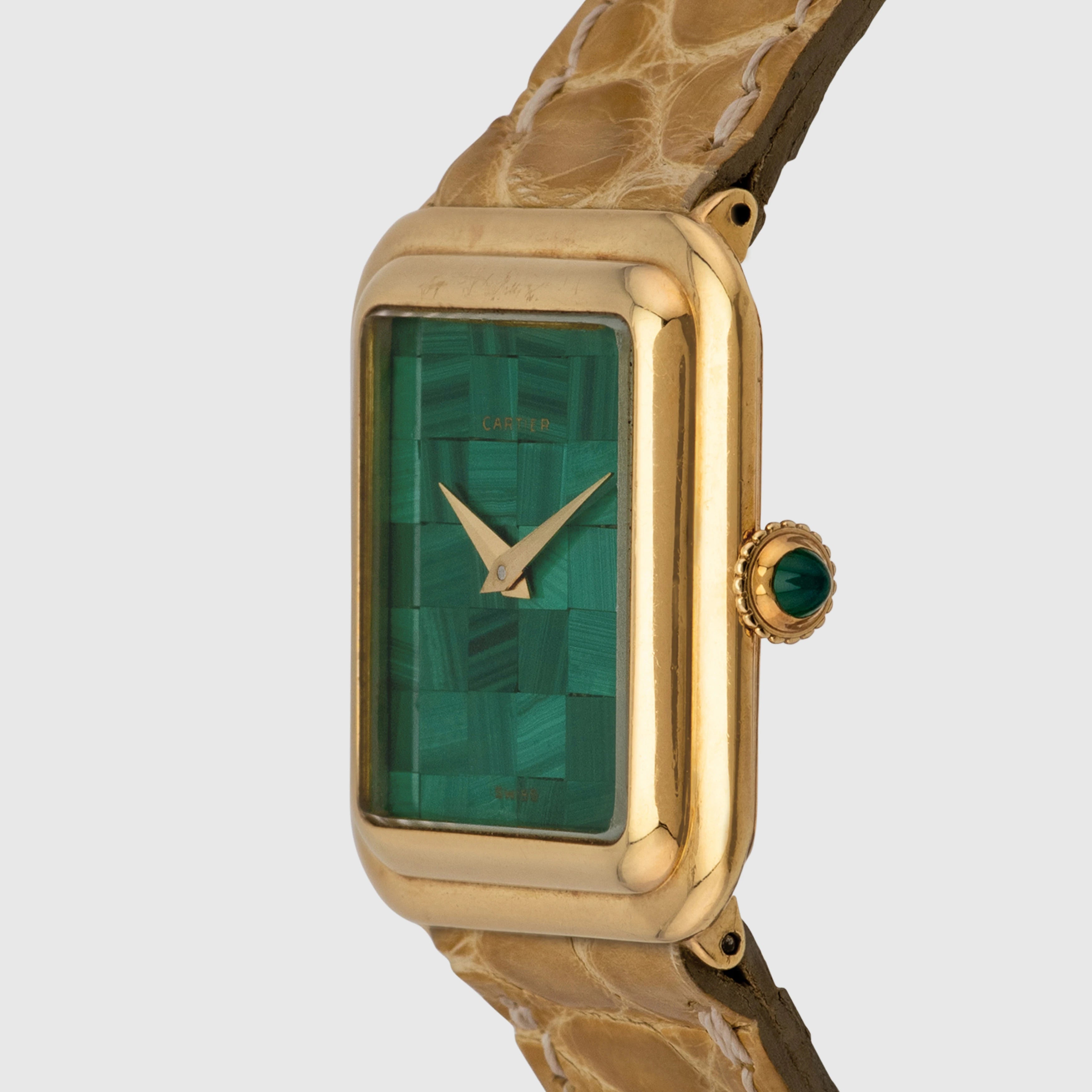 1960's Cartier Tank 18k Square Mosaic Malachite Dial Ref. 1634