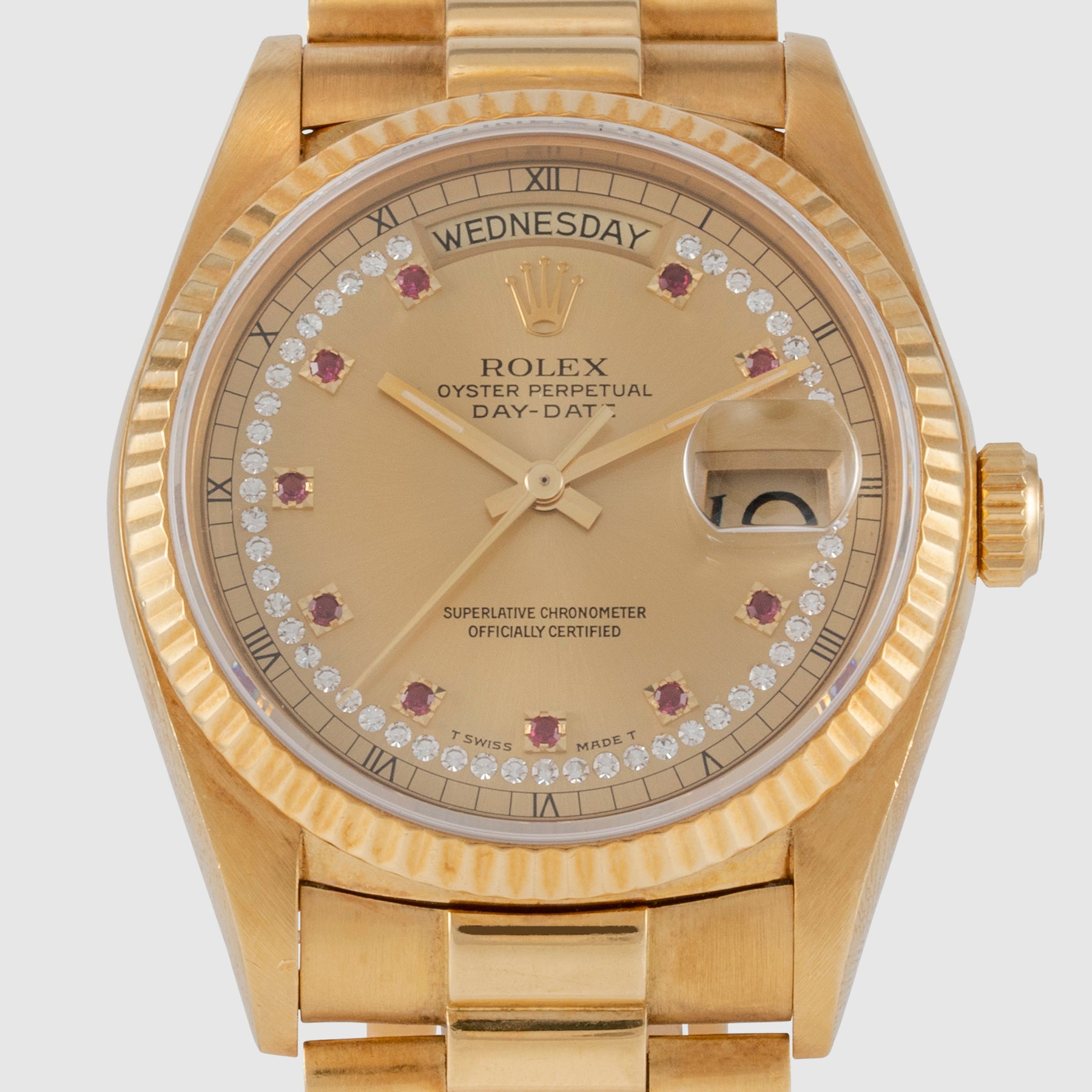 1986 Rolex Day Date Diamond String Ruby Dial Ref. 18038