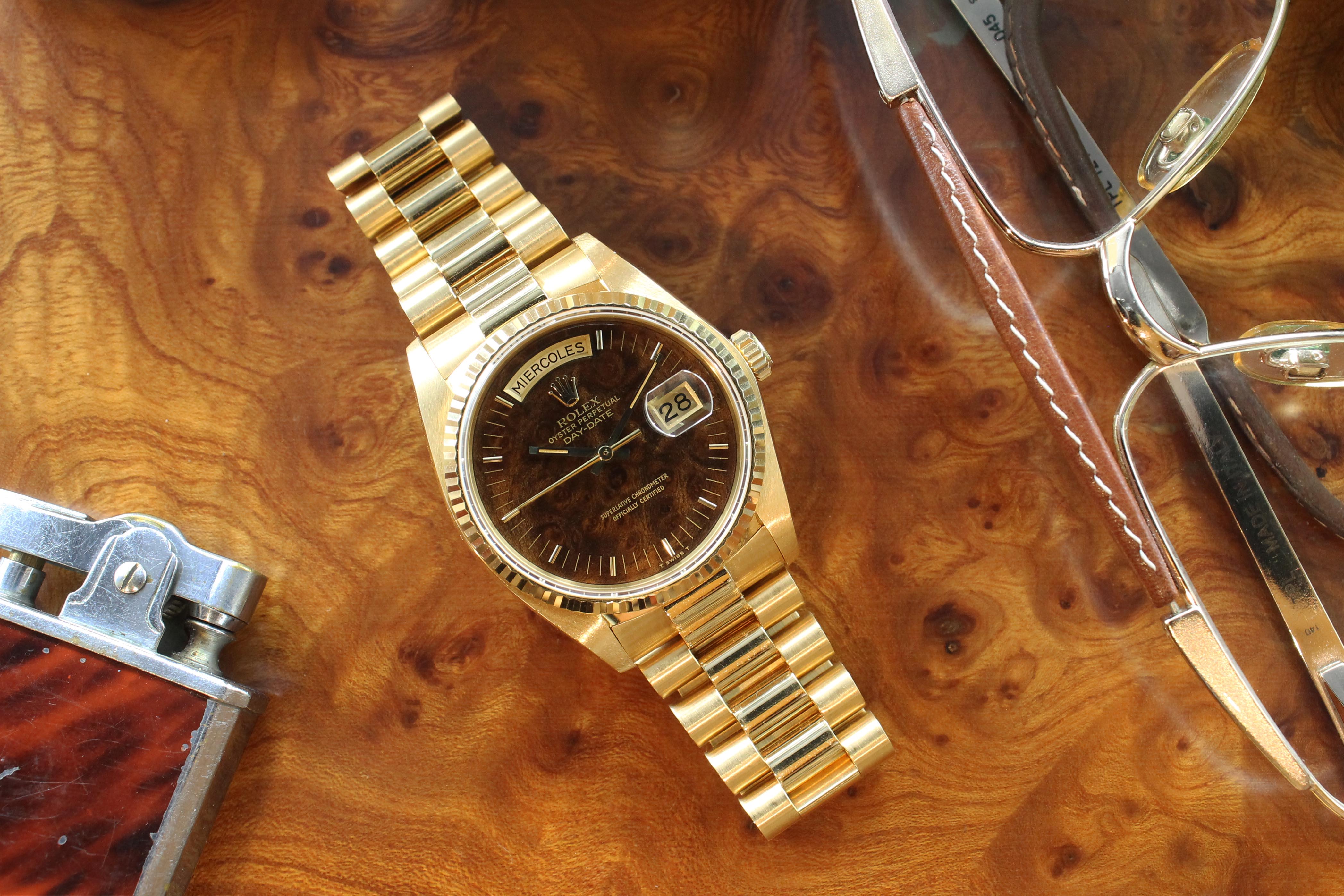 1980 Rolex Day Date 'Like New' with Burl Wood Dial Ref. 18038