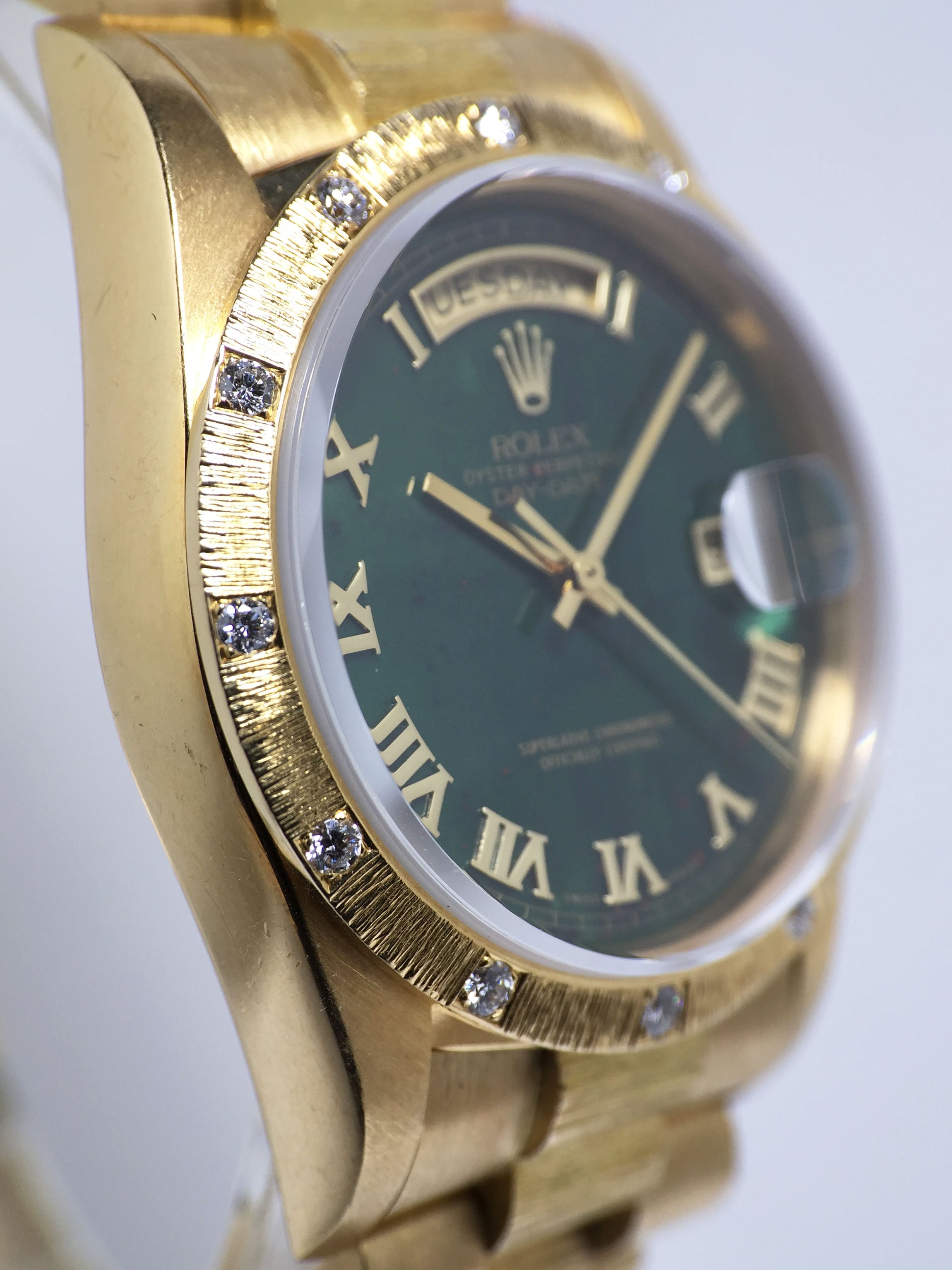 1986 Rolex Day Date Factory Bloodstone Dial and Diamond Bezel Ref. 18108