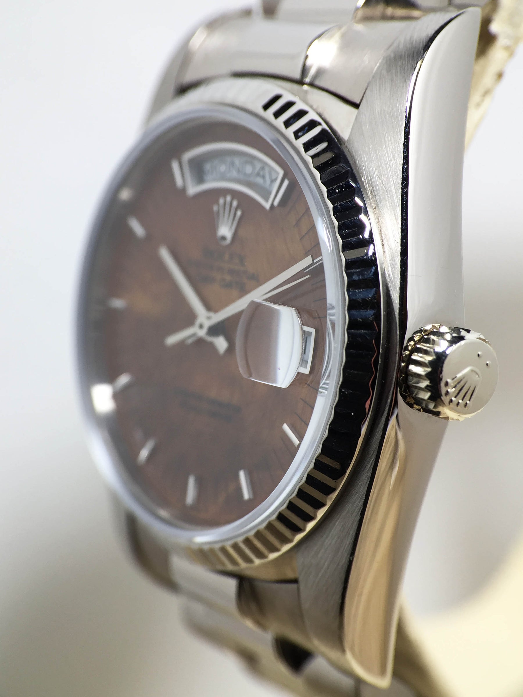 1983 Rolex Day Date White Gold Birch Wood Dial Ref. 18039