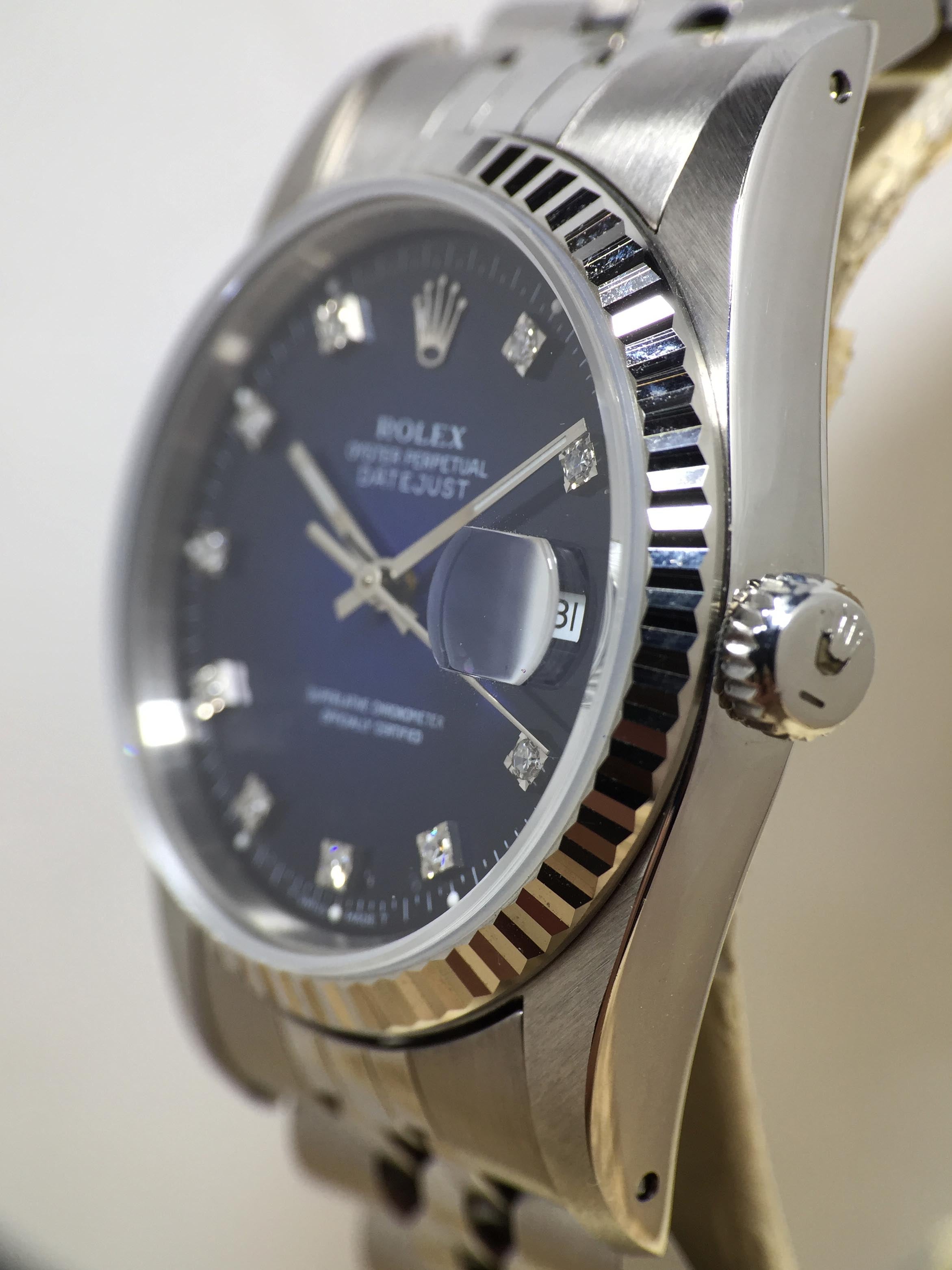 1991 Rolex Datejust Blue Vignette Diamond Dial Ref. 16234