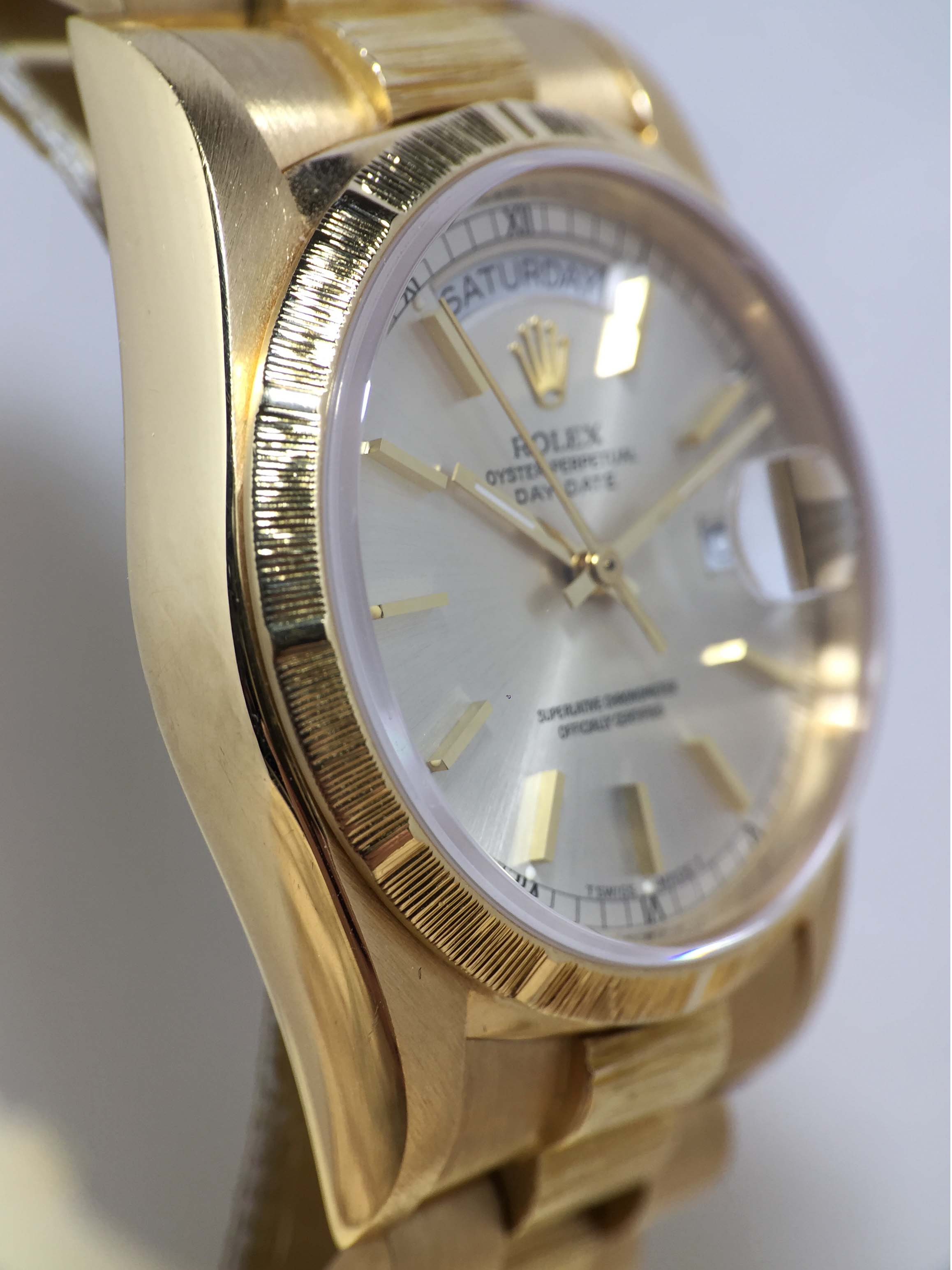 1987 Rolex Day Date Bark Finish Silver Dial Ref. 18078 (with Certificate )