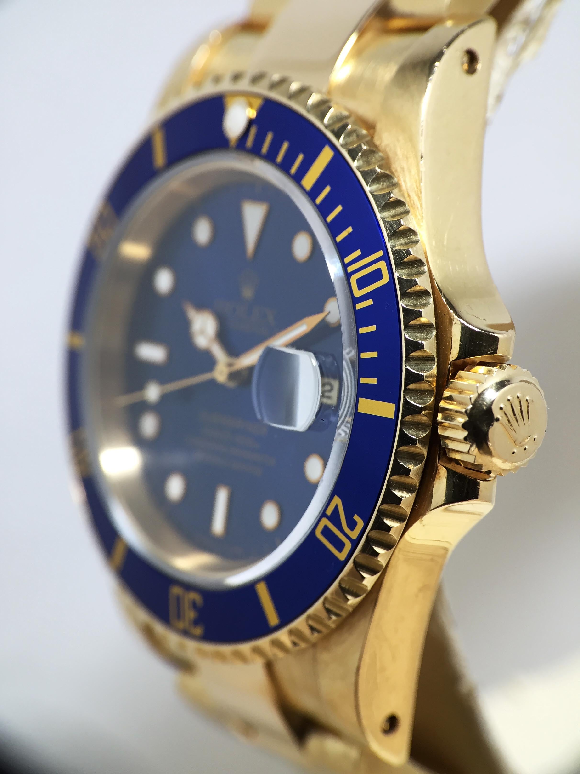 1991 Rolex Submariner 18K Unpolished Blue Tritium Dial Ref. 16618