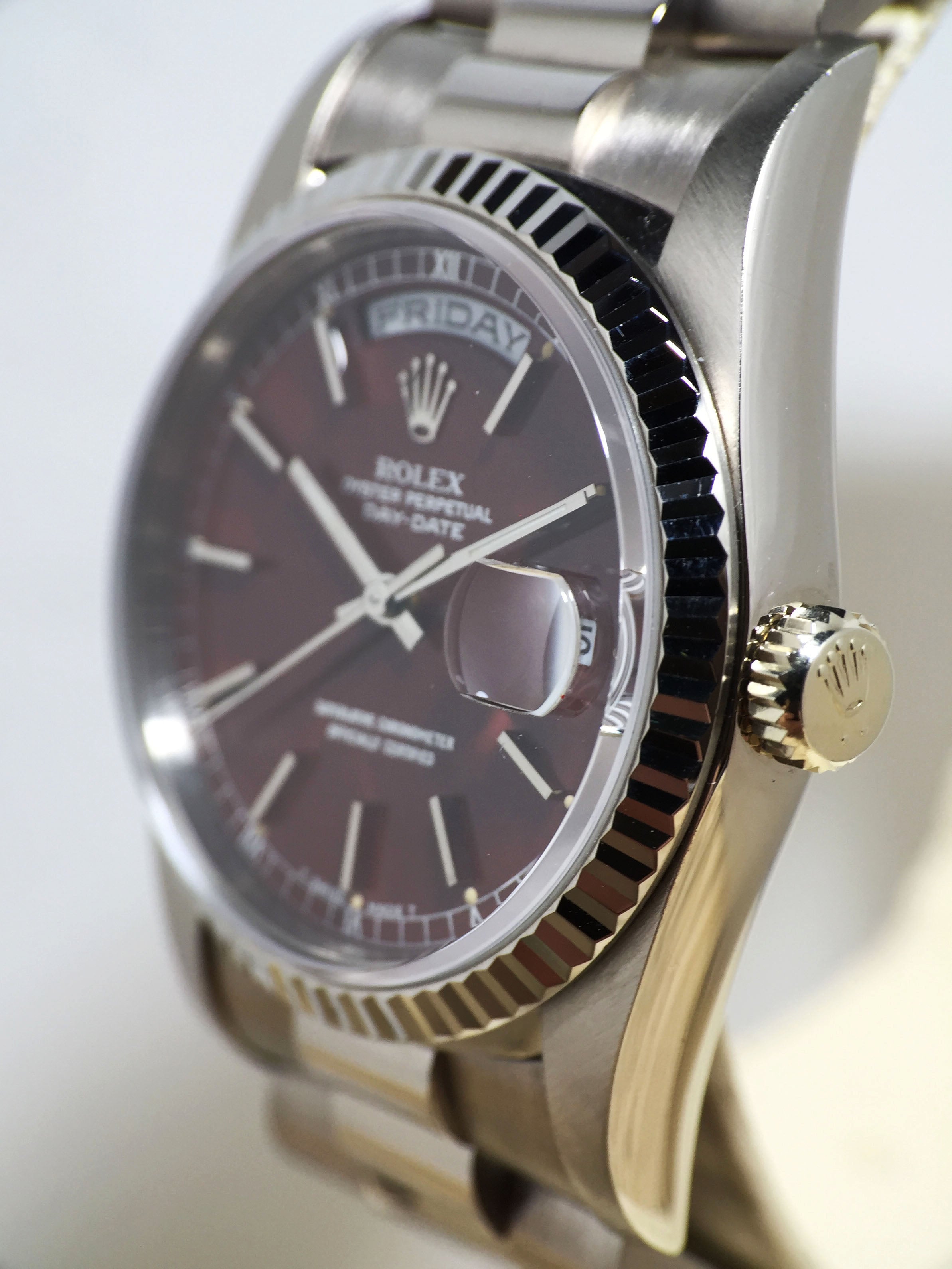 1993 Rolex Day Date White Gold Oxblood Stella Dial Ref. 18239