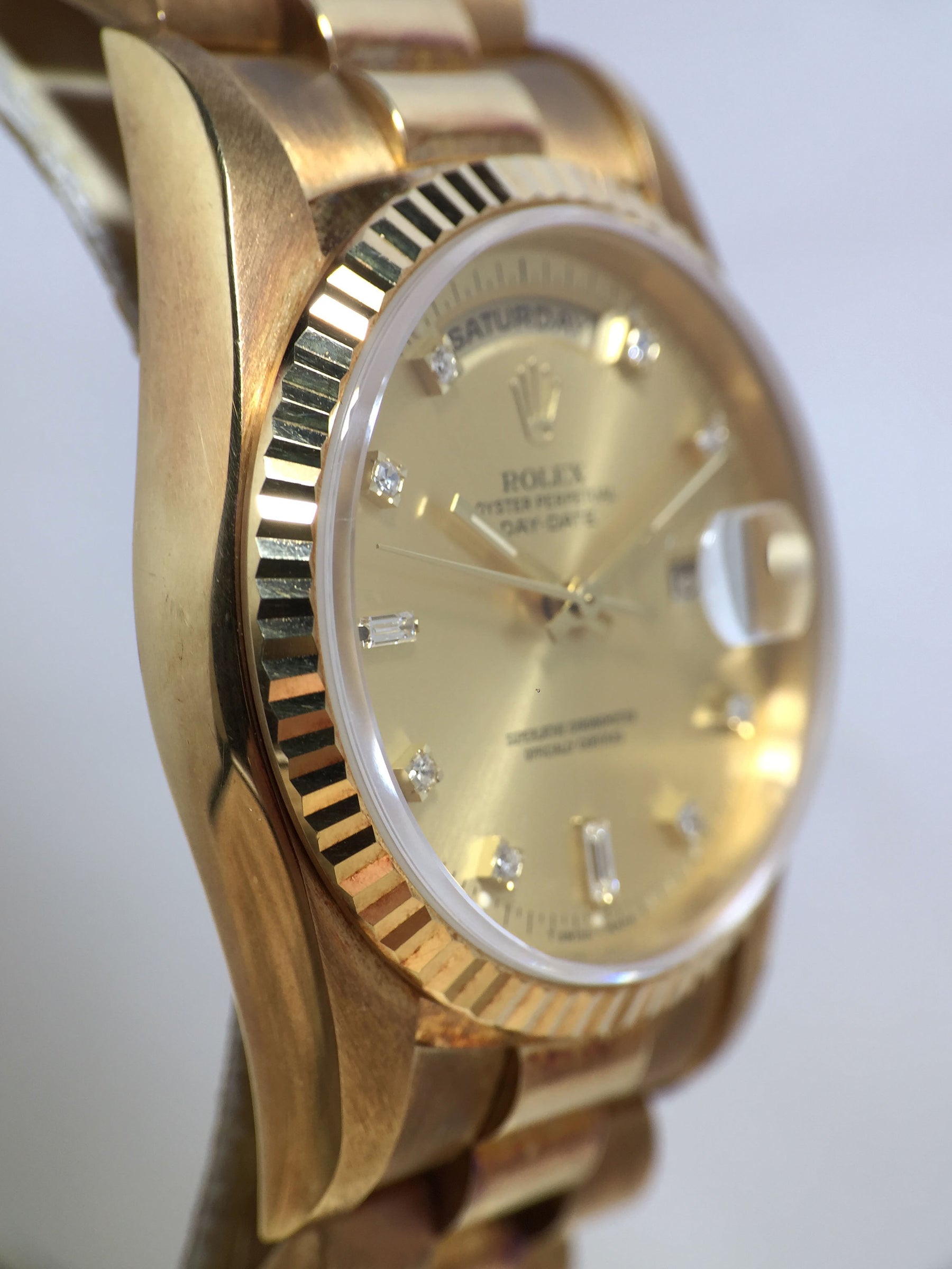 1990 Rolex Day Date Diamond Dial NOS Ref. 18238 (with Papers)