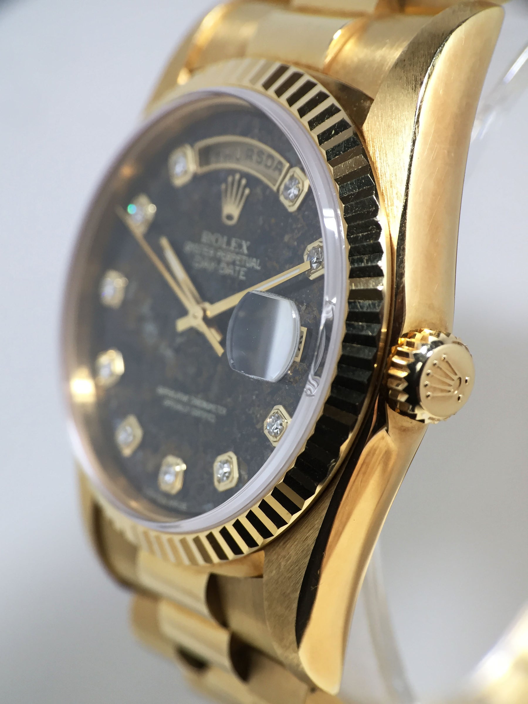 1991 Rolex Day Date Pyrite Diamond Dial Ref. 18238 (with Box & Papers)