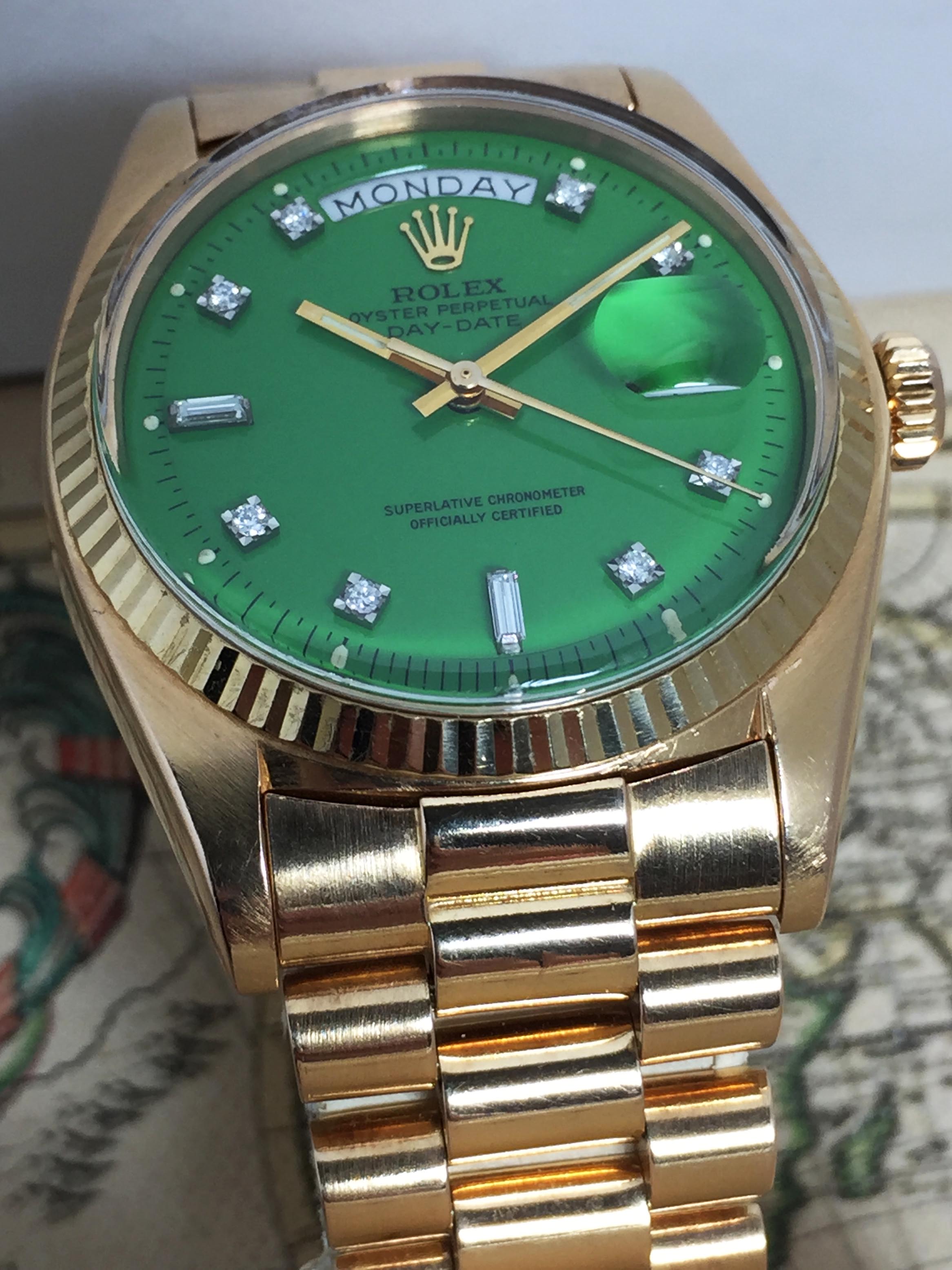 1973 Rolex Day Date Stella Green Diamond Dial Ref. 1803