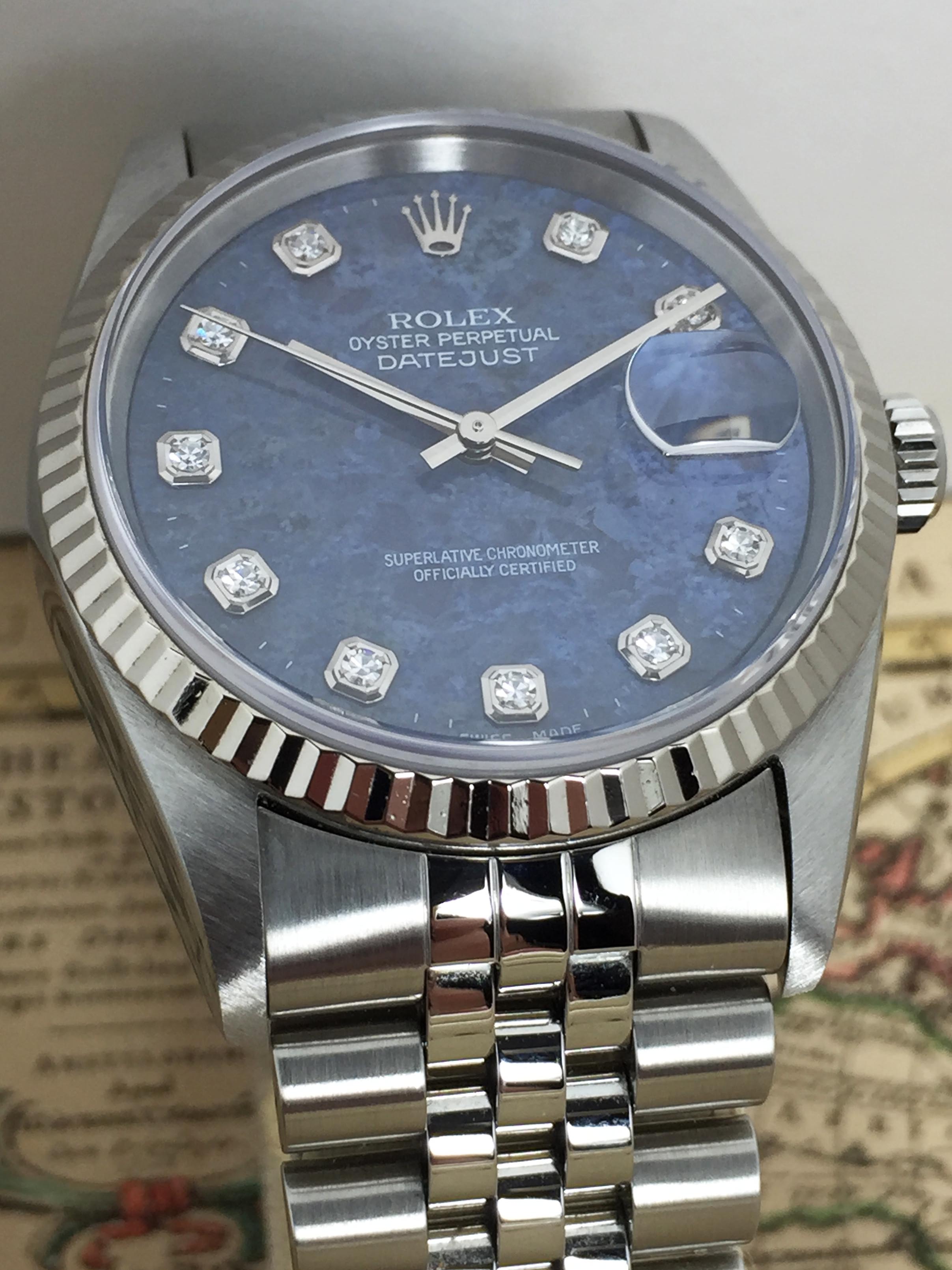 1999 Rolex Datejust Sodalite Diamond Dial Ref. 16234 (Full Set)