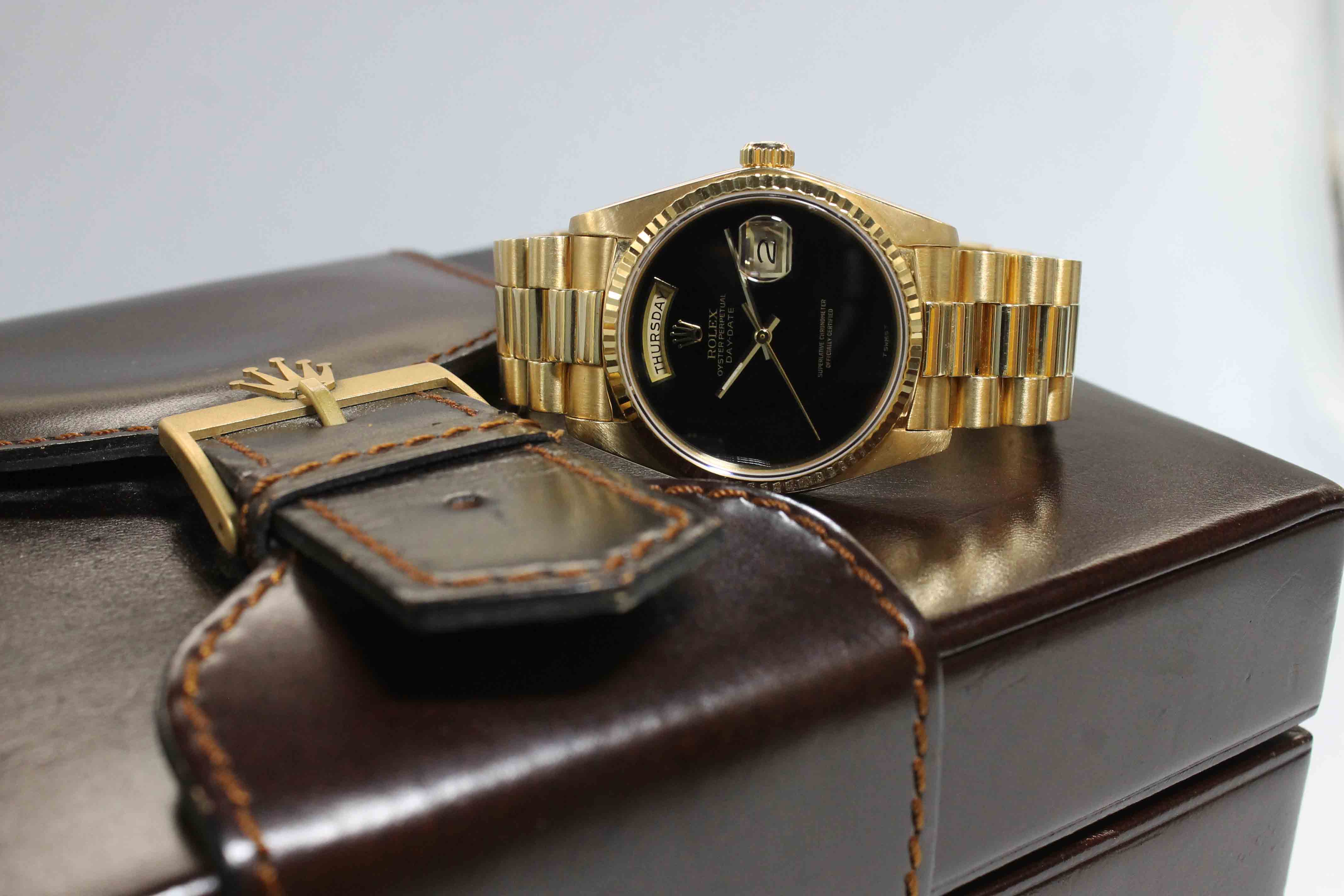 1984 Rolex Day Date Onyx Dial Ref. 18038 (Full Set)