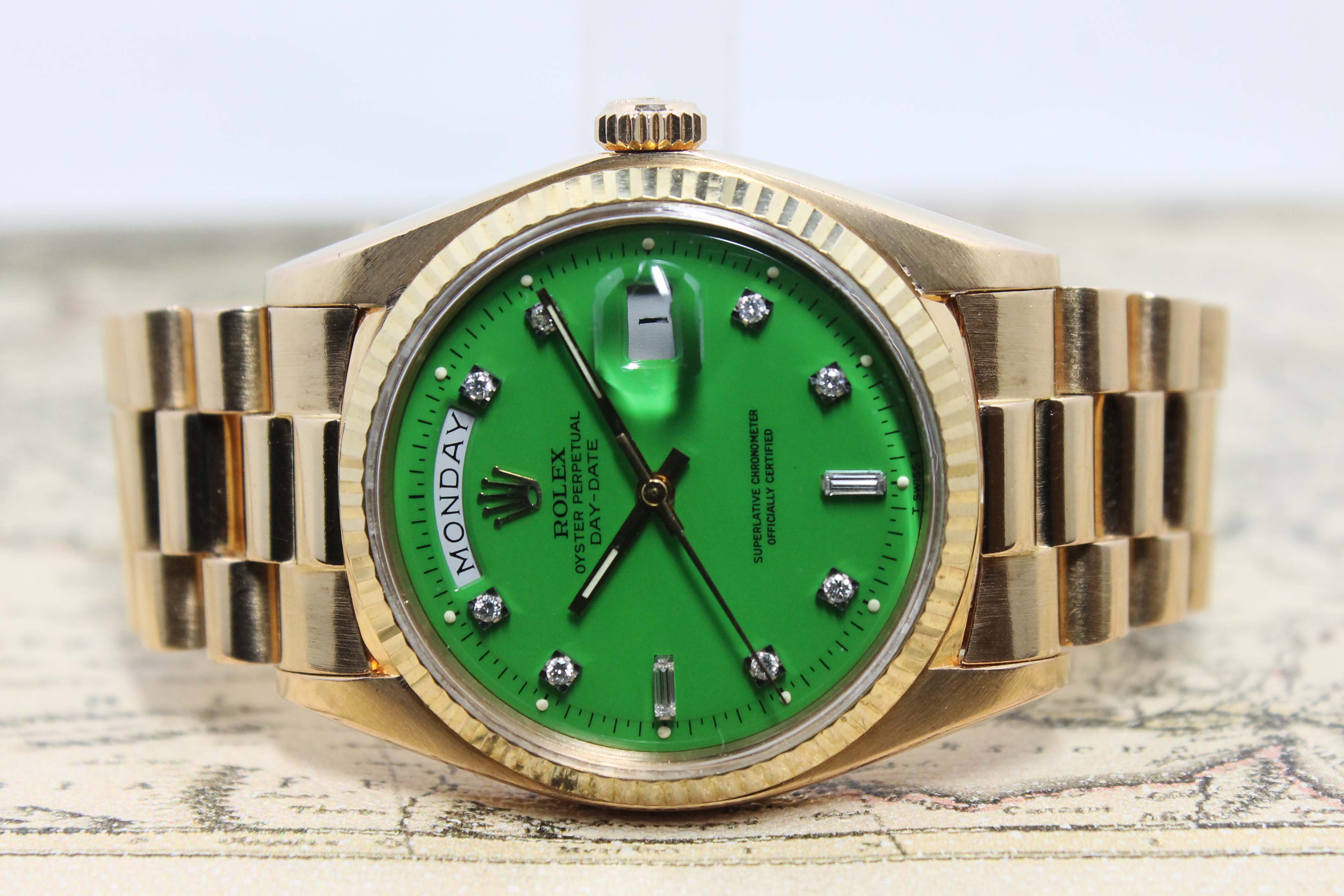 1973 Rolex Day Date Stella Green Diamond Dial Ref. 1803