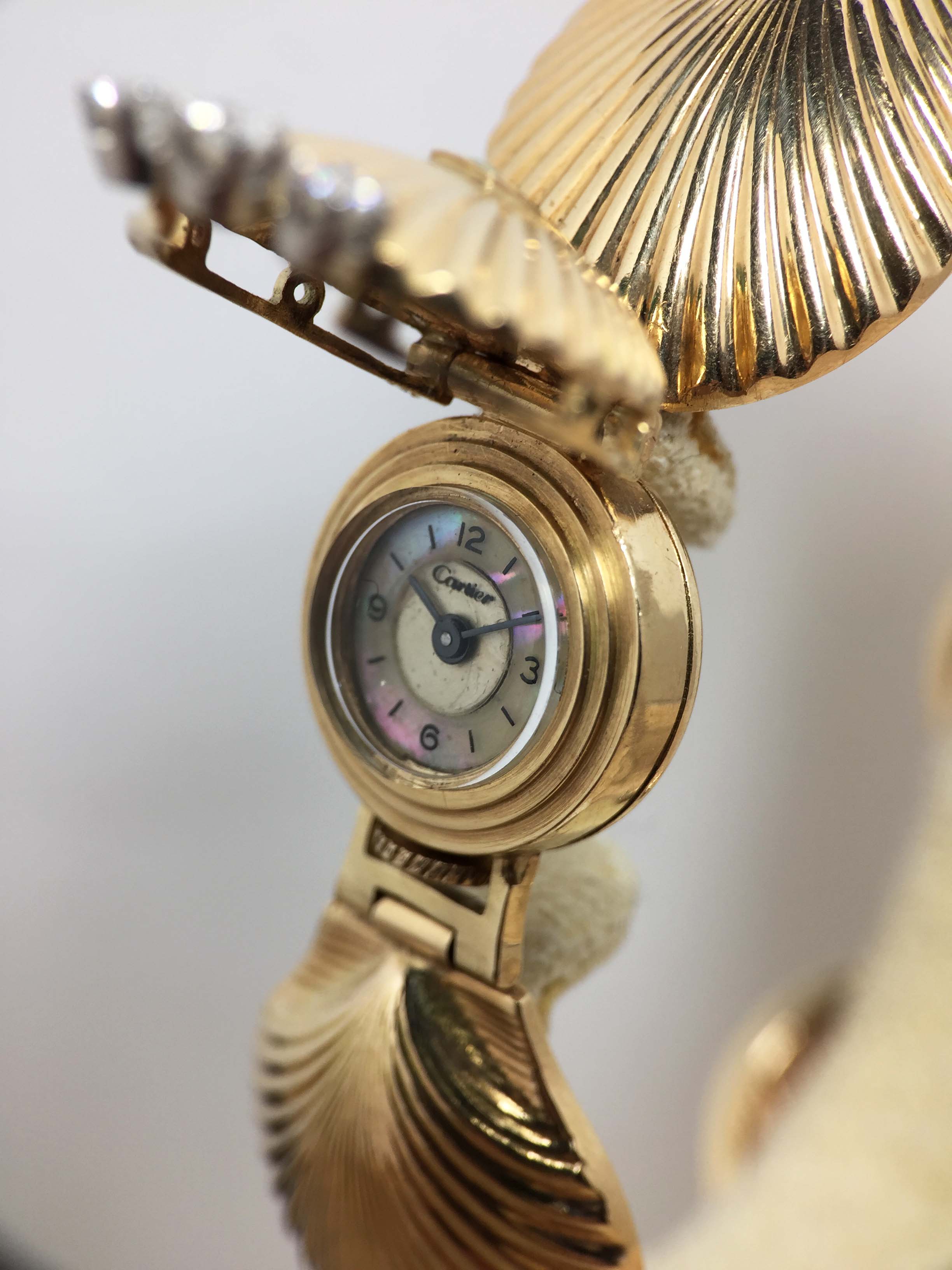 1950's Cartier Ladies 14K Shell Watch with Concealed Dial