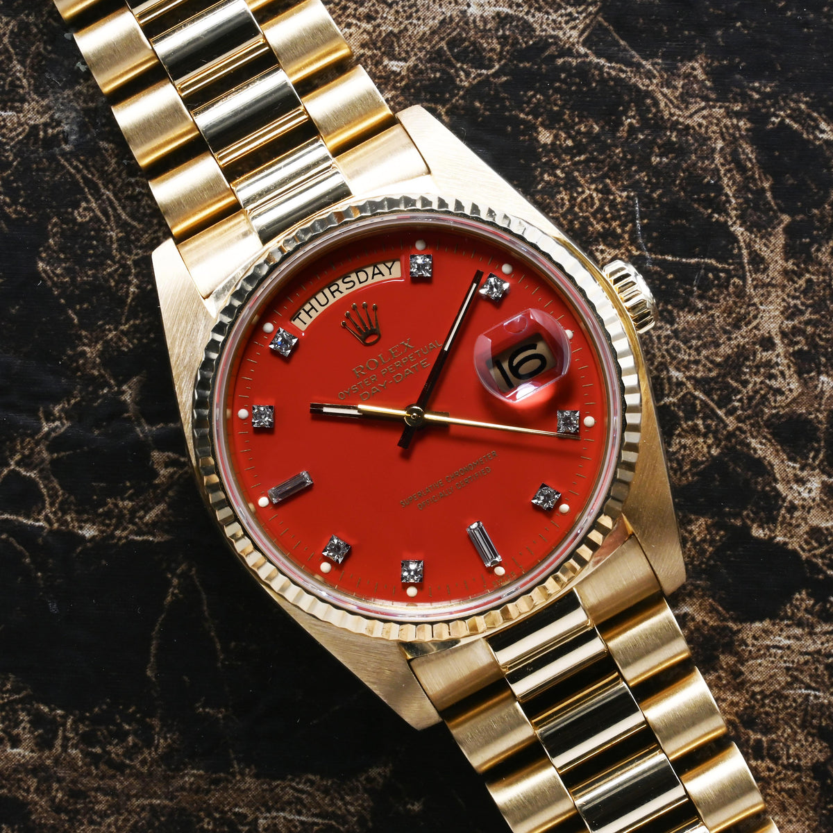 1983 Rolex Day Date Red Stella Dial Ref. 18038