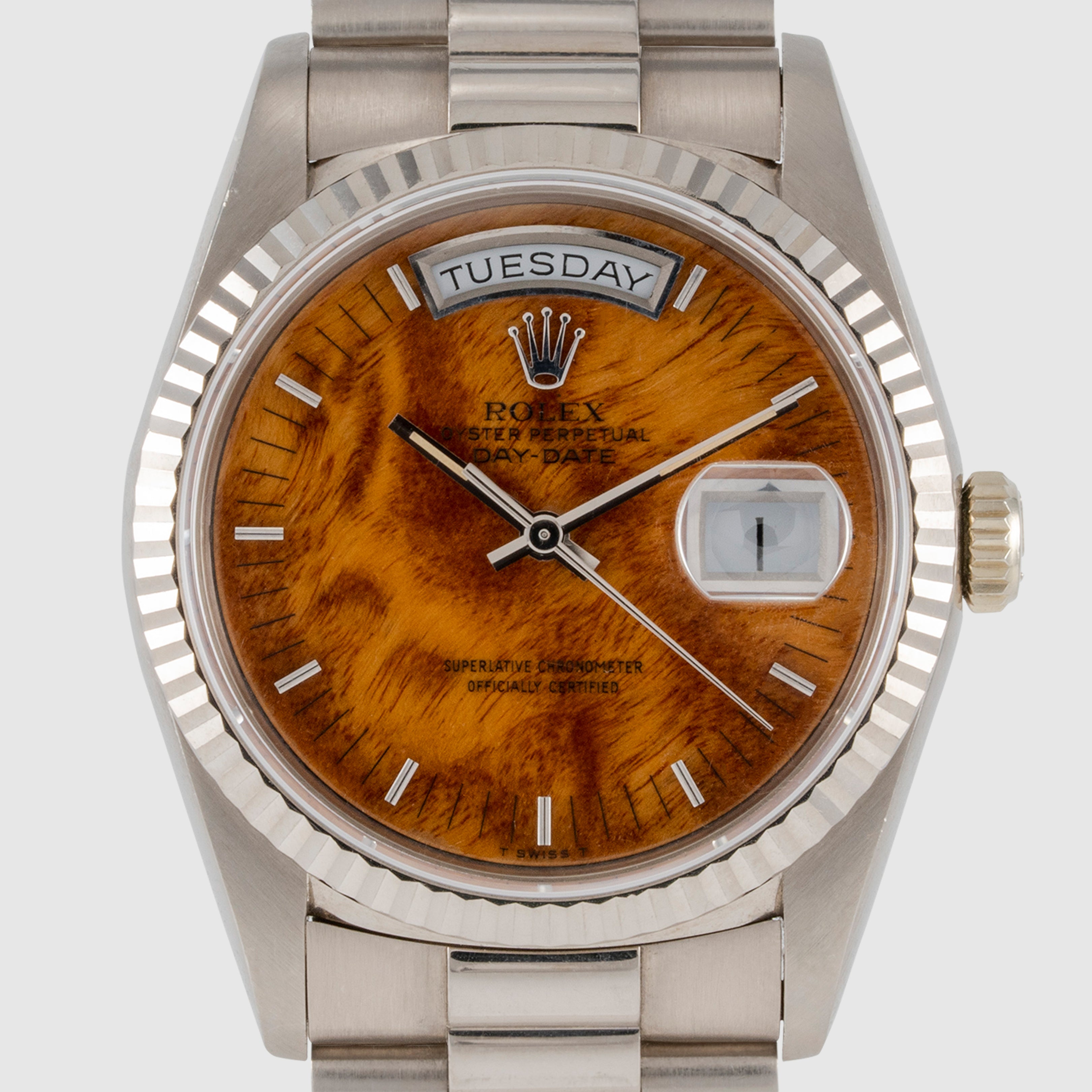 1978 Rolex Day Date White Gold Birch Wood Dial Ref. 18039