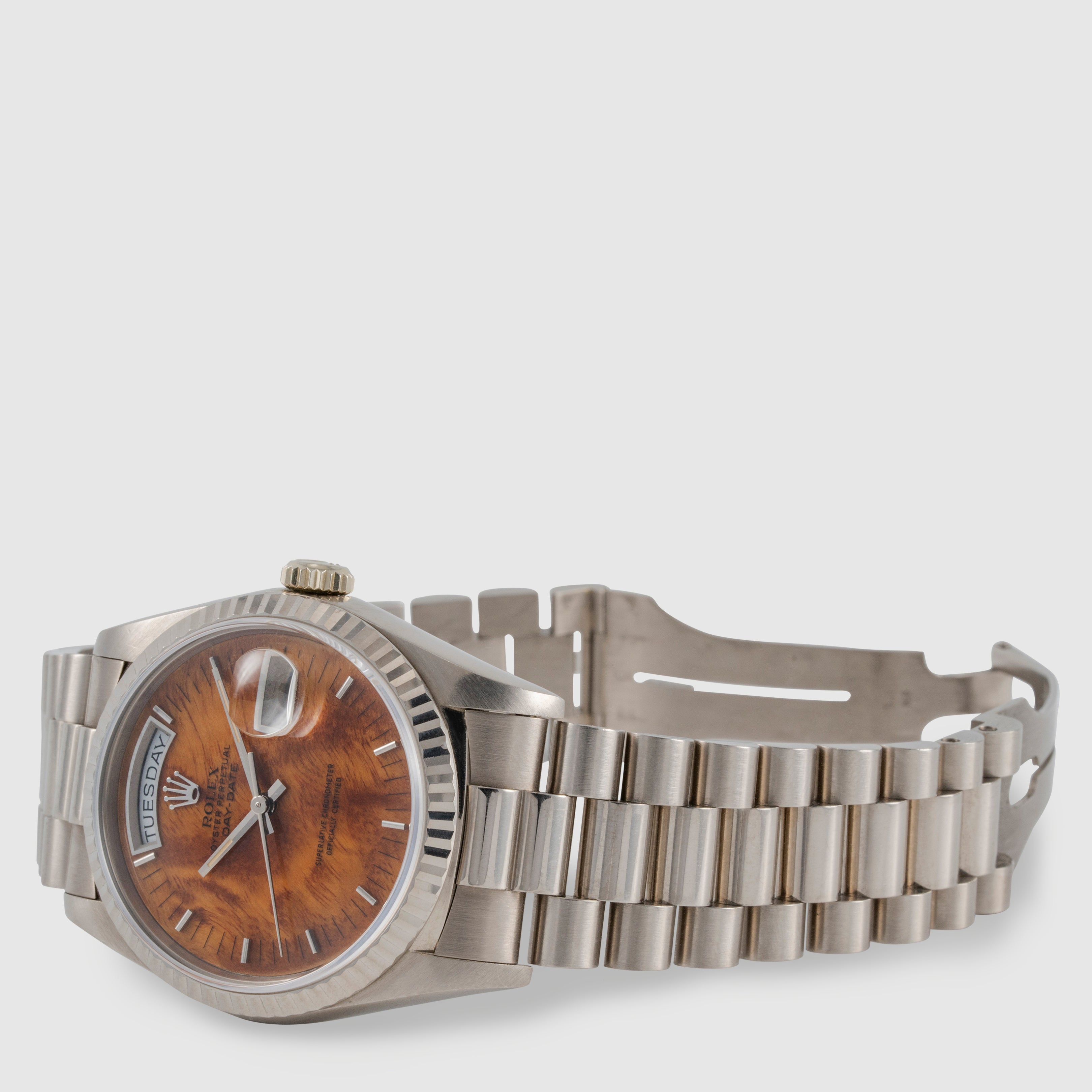 1978 Rolex Day Date White Gold Birch Wood Dial Ref. 18039