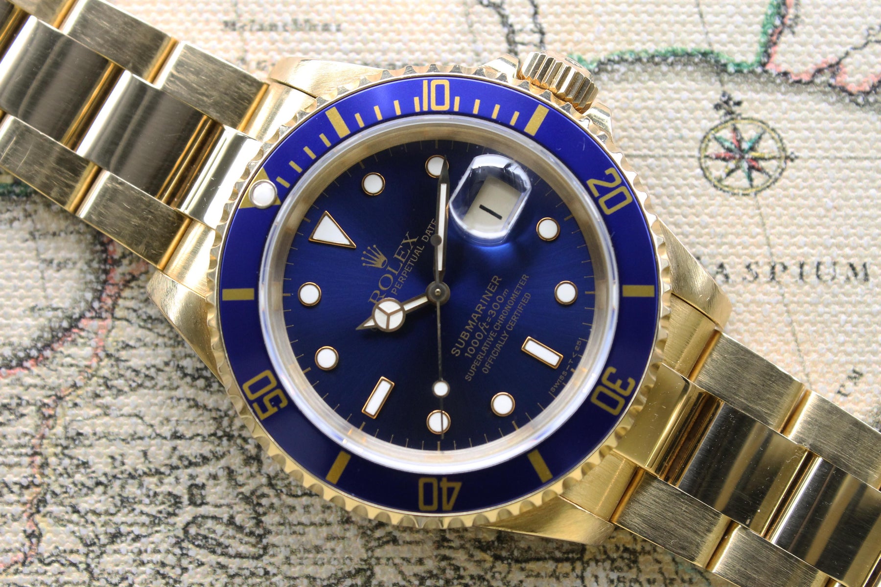 1991 Rolex Submariner 18K Unpolished Blue Tritium Dial Ref. 16618