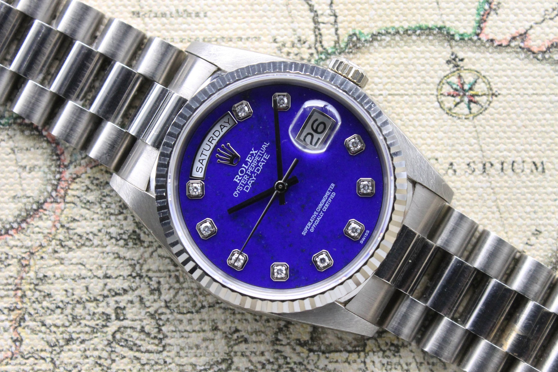 1991 Rolex Day Date WG Blue Lapis Diamond Dial 'The Iceberg' Ref. 18239 (with Certificate)