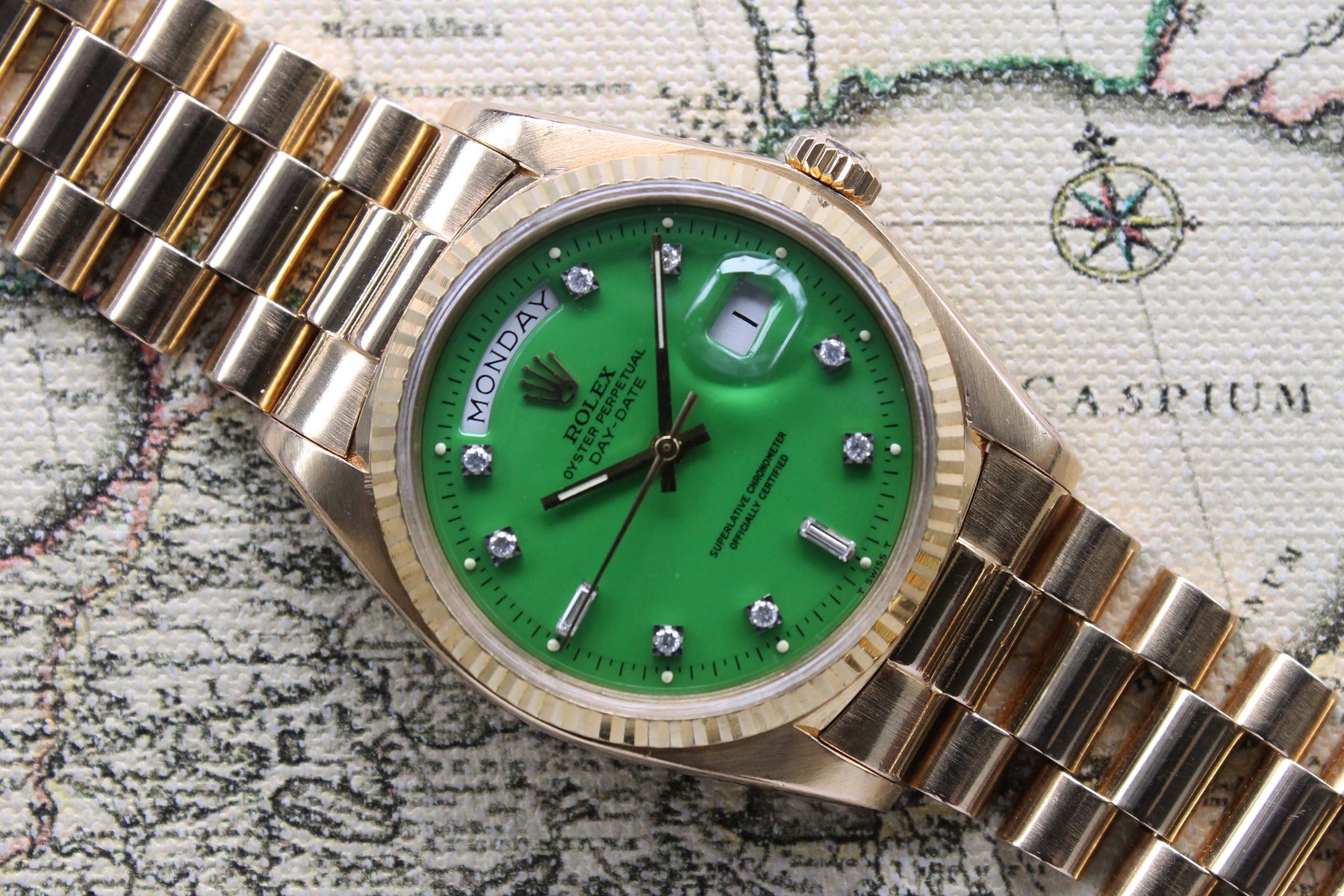 1973 Rolex Day Date Stella Green Diamond Dial Ref. 1803