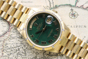 1986 Rolex Day Date Factory Bloodstone Dial and Diamond Bezel Ref. 18108