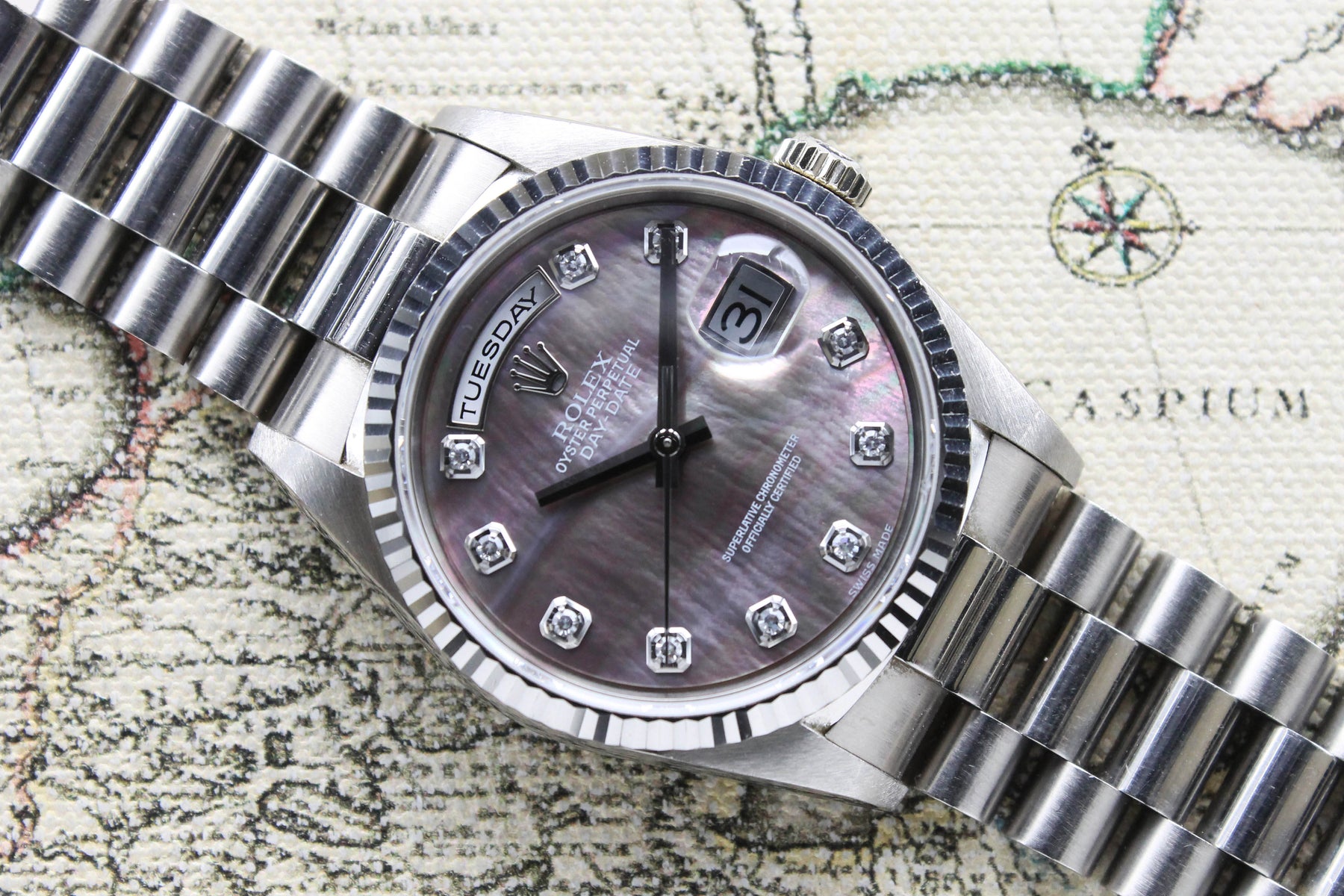 1990 Rolex Day Date Tahitian Mother of Pearl Diamond Dial Ref. 18239