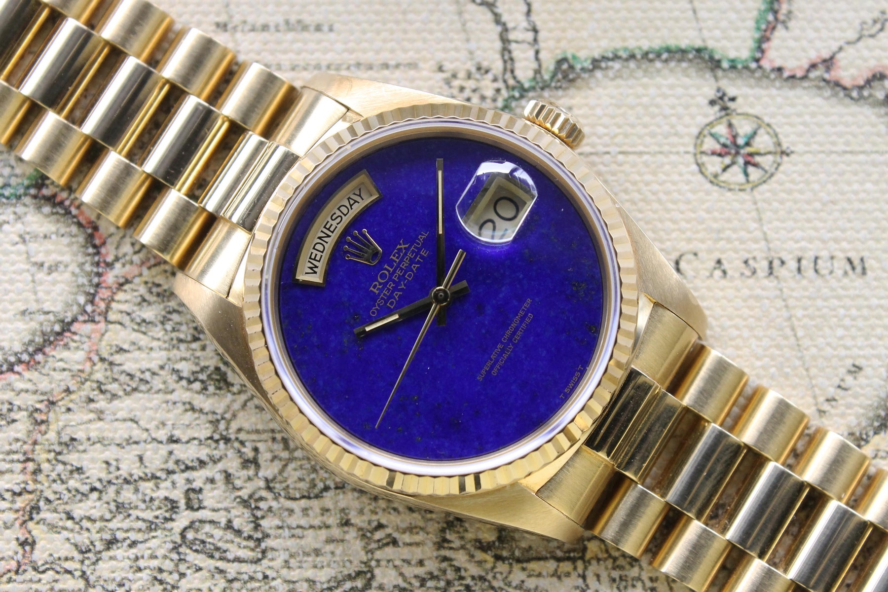 1986 Rolex Day Date Lapis Dial Ref. 18038 (with Rolex Service papers and Box)